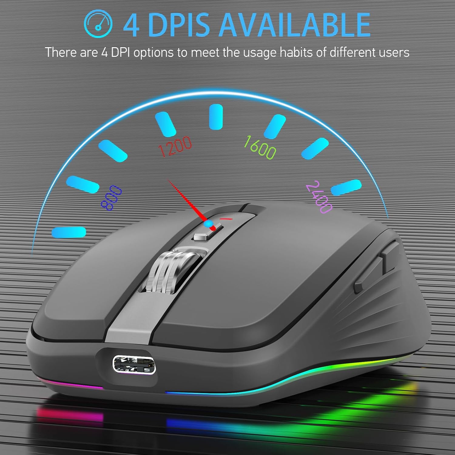 2.4GHz Dual Mode Bluetooth Wireless Mouse, Dual Mode Bluetooth with Receiver, 2400 DPI Adjustable Bluetooth Mouse with RGB Light for Desktop Laptop