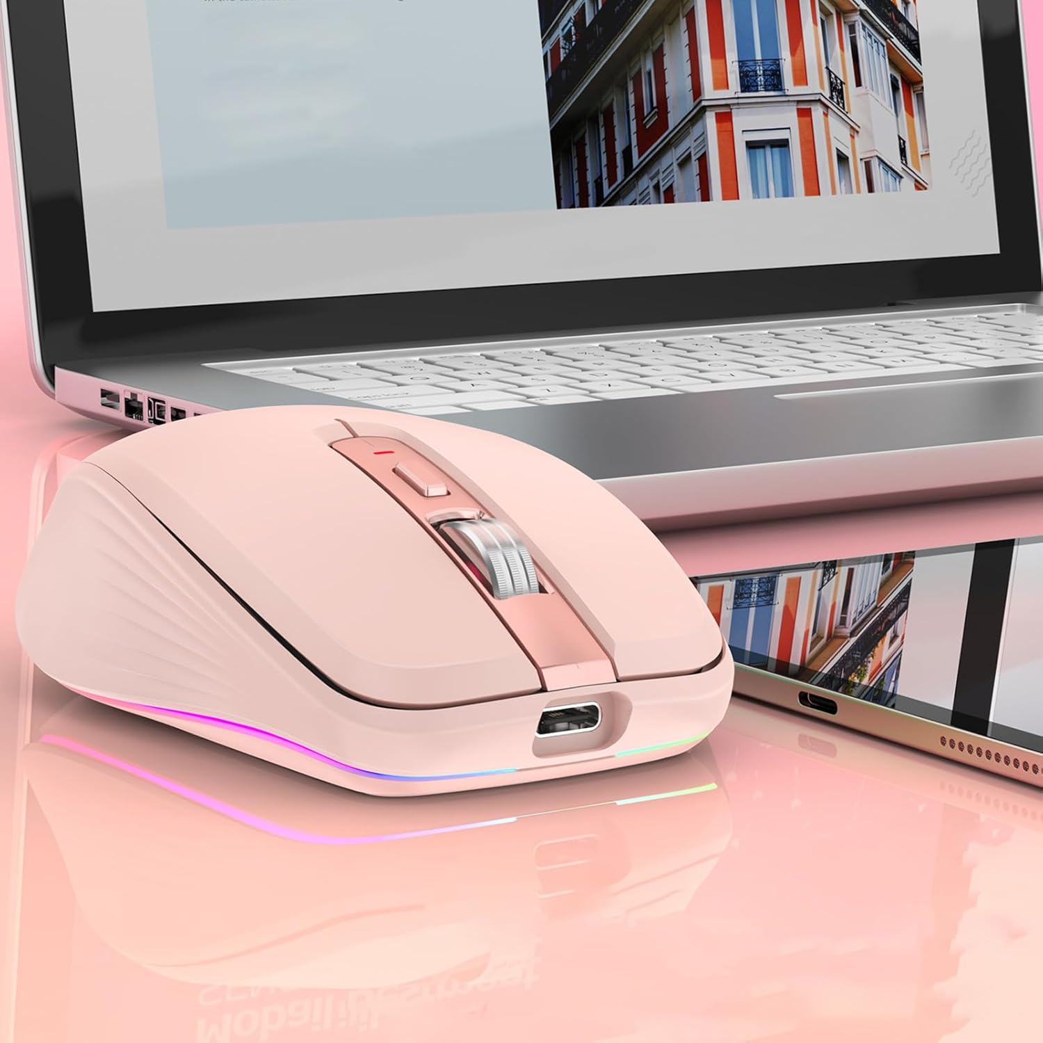 2.4GHz Dual Mode Bluetooth Mouse, Portable Ergonomic Wireless Mouse, Dual Mode Bluetooth with Receiver, 2400 DPI Adjustable Bluetooth Mouse with RGB