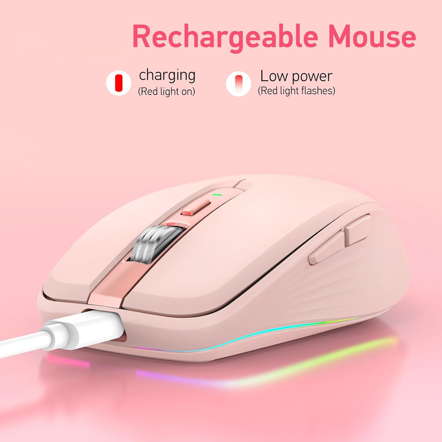 2.4GHz Dual Mode Bluetooth Mouse, Portable Ergonomic Wireless Mouse, Dual Mode Bluetooth with Receiver, 2400 DPI Adjustable Bluetooth Mouse with RGB