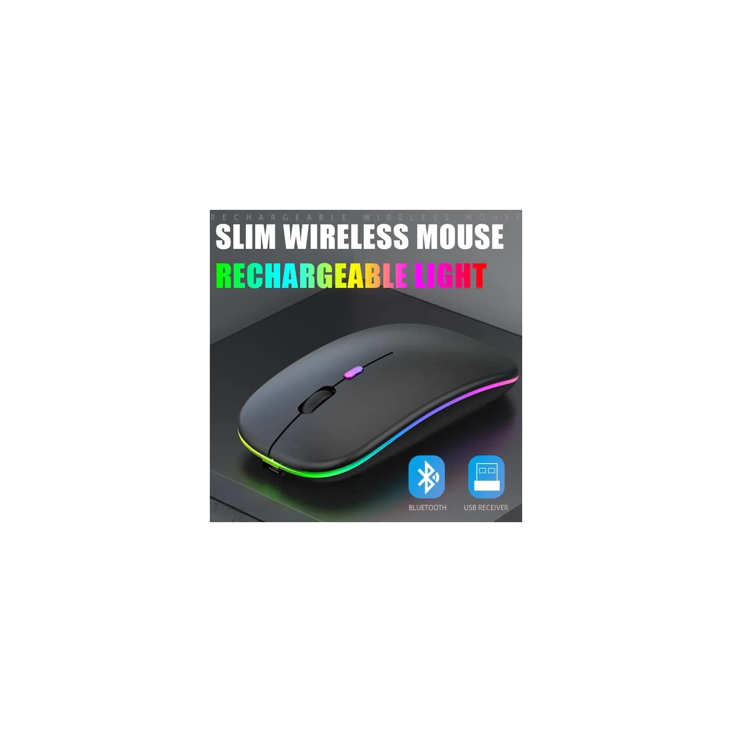 Gray 2.4G+5.0 Bluetooth Dual Mode Color Luminous Rechargeable Silent Professional Wireless Mouse - Ergonomic, Noiseless Clicking, 10m Range, Plug and