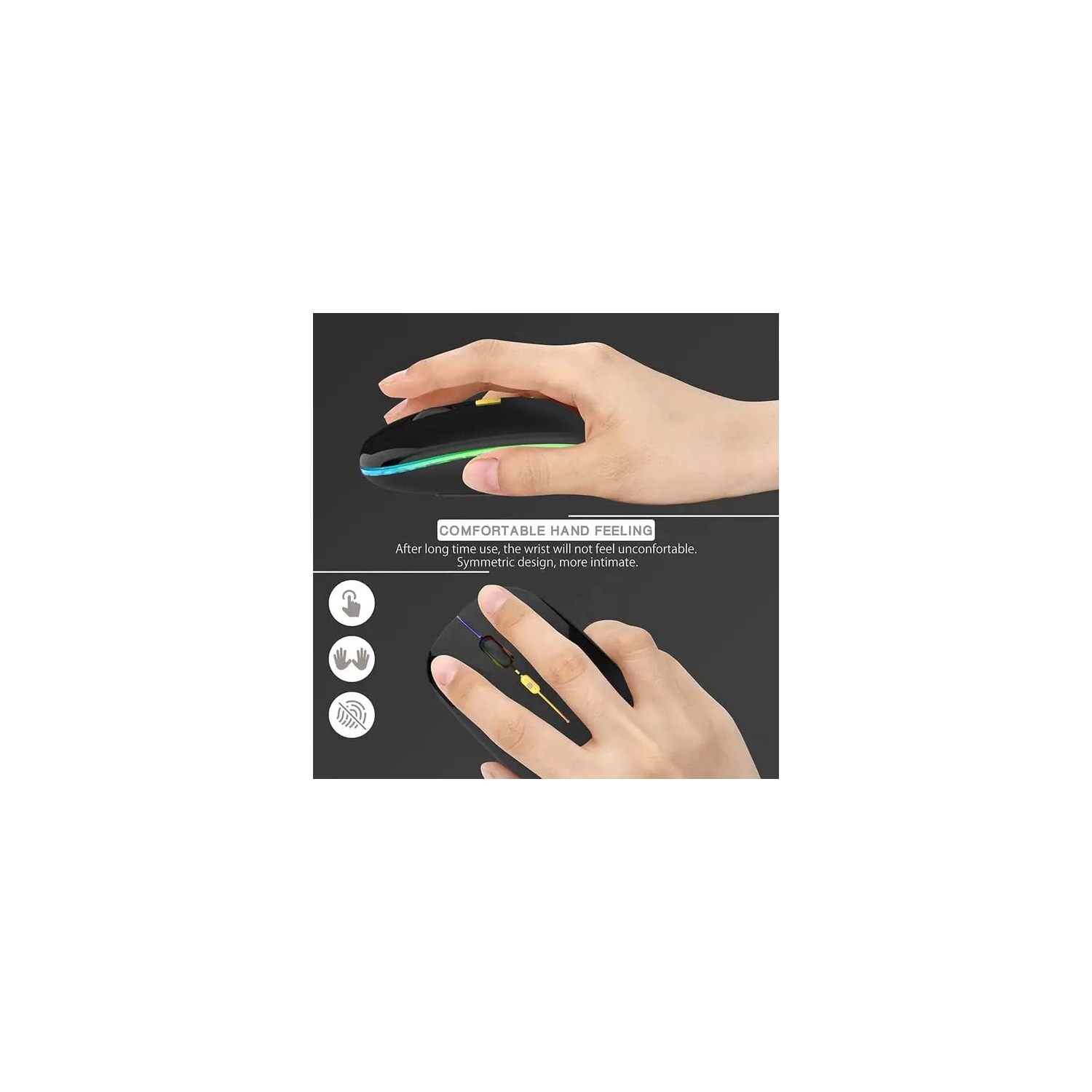 Gray 2.4G+5.0 Bluetooth Dual Mode Color Luminous Rechargeable Silent Professional Wireless Mouse - Ergonomic, Noiseless Clicking, 10m Range, Plug and