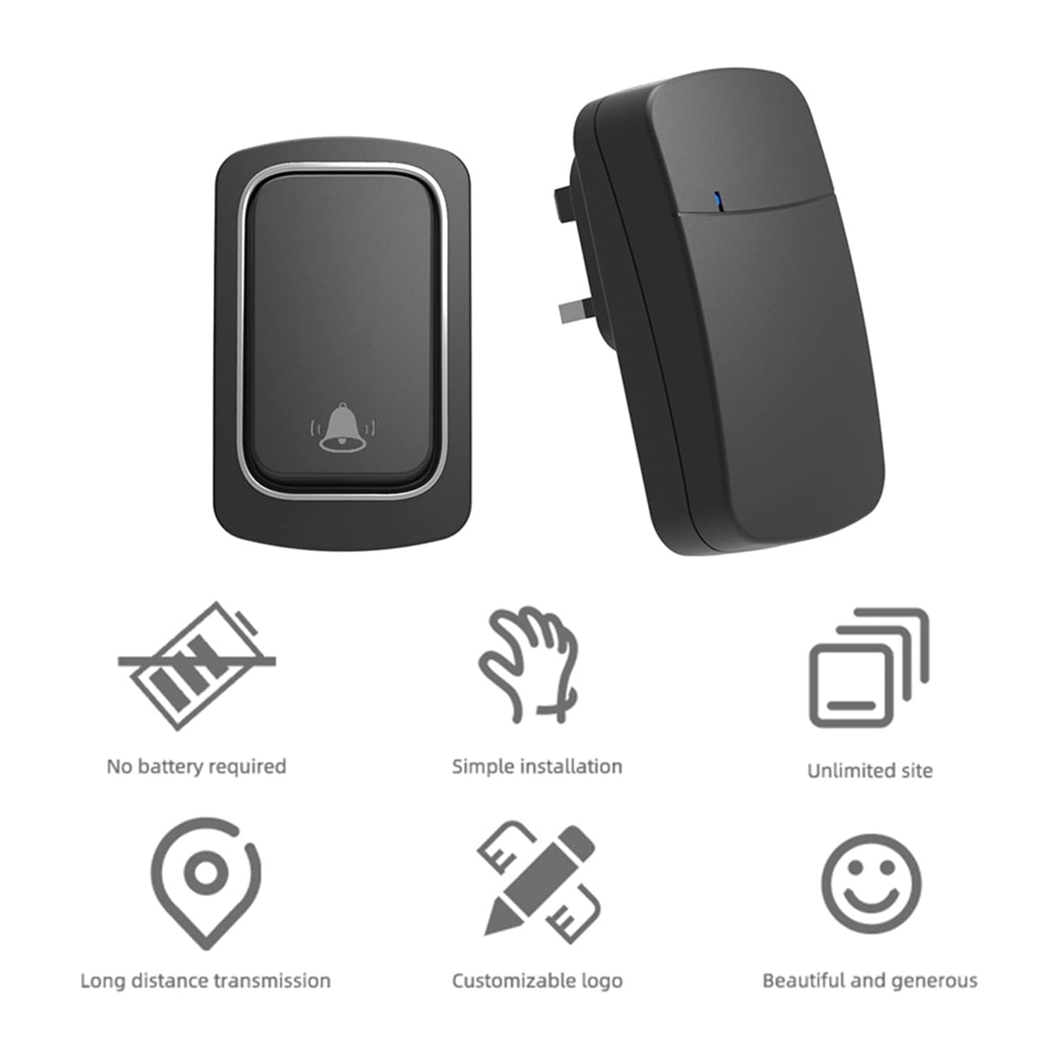 Wireless doorbell plug and play waterproof doorbell set adjustable volume 200 meters doorbell ringtone 38 melodies