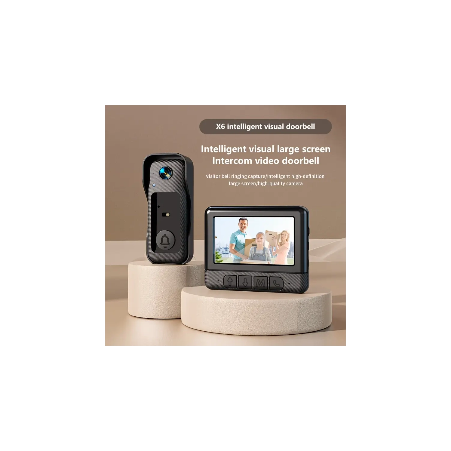 Video Doorbell with Display, Wireless Intercom Camera, Two-Way Audio, TF Slot, Night Vision, Local Storage, Button Control, Wall Mount, Not