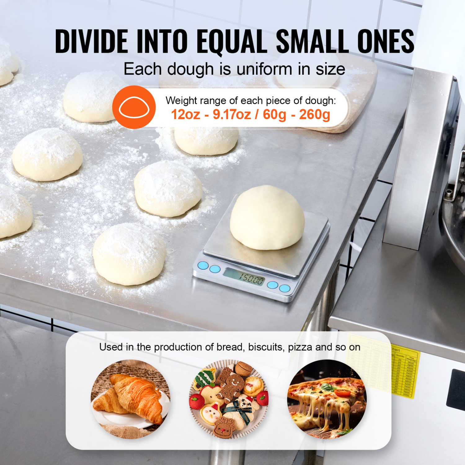 VEVOR 20PCS Electric Dough Divider Rounder, Automatic Dough Ball Cutting Making Machine, 2.12oz - 9.17oz Equal Dough Cutter with Pure Copper Motor