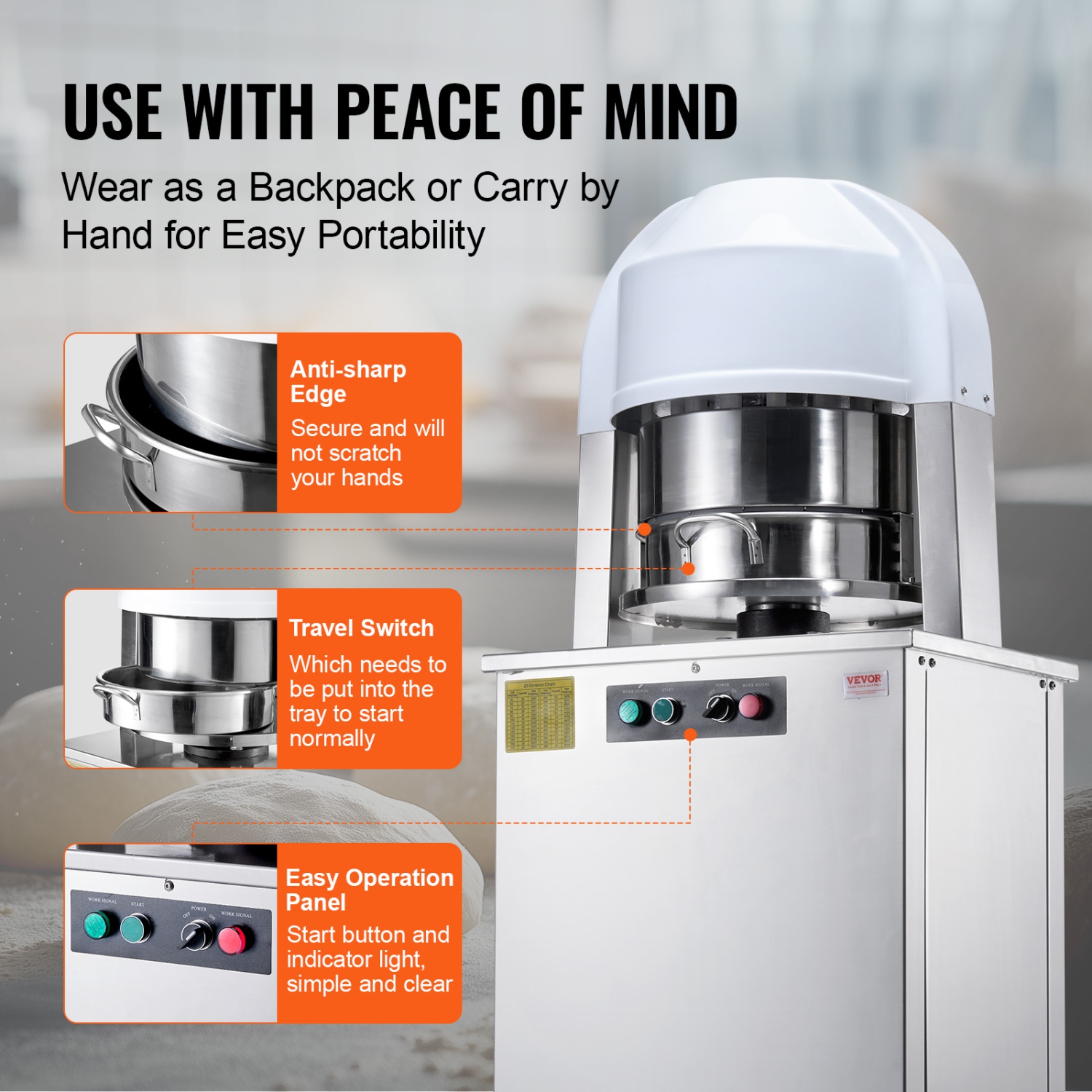 VEVOR 20PCS Electric Dough Divider Rounder, Automatic Dough Ball Cutting Making Machine, 2.12oz - 9.17oz Equal Dough Cutter with Pure Copper Motor