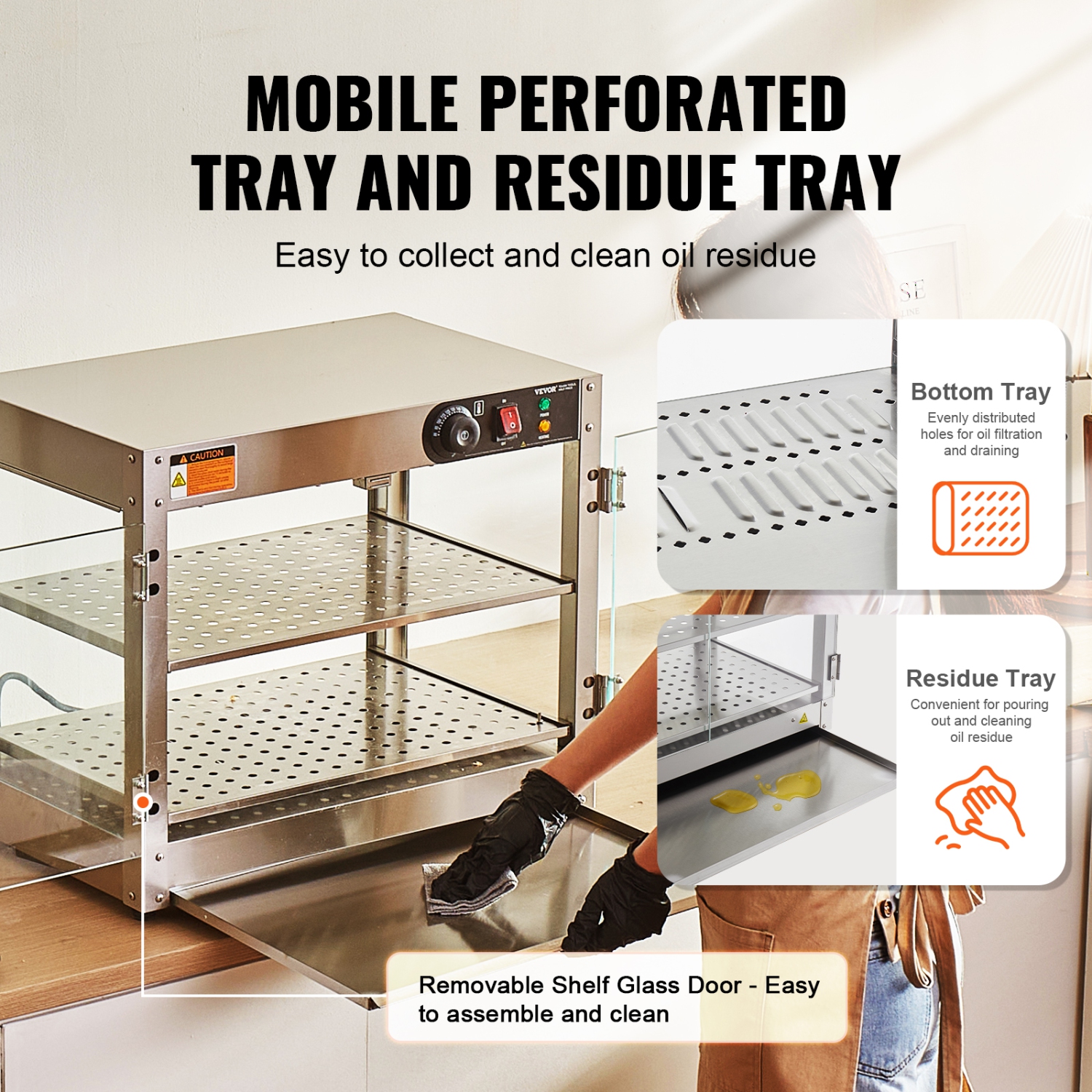 VEVOR 2-Tier Commercial Food Warmer Display, 800W Food Display Warmer with Light to Enhance Food Display, 86℉~185℉ Temperature Control, 58L Large