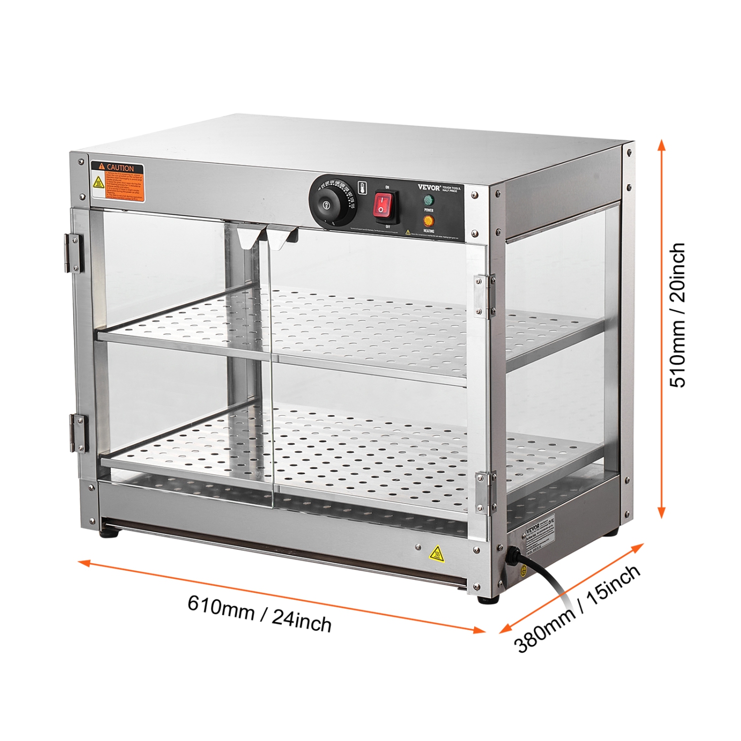VEVOR 2-Tier Commercial Food Warmer Display, 800W Food Display Warmer with Light to Enhance Food Display, 86℉~185℉ Temperature Control, 58L Large