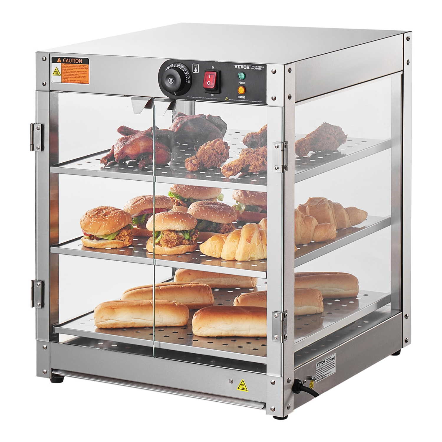 VEVOR 3-Tier Commercial Food Warmer Display, 800W Food Display Warmer with Light to Enhance Food Display, 86℉~185℉ Temperature Control, 90L Large