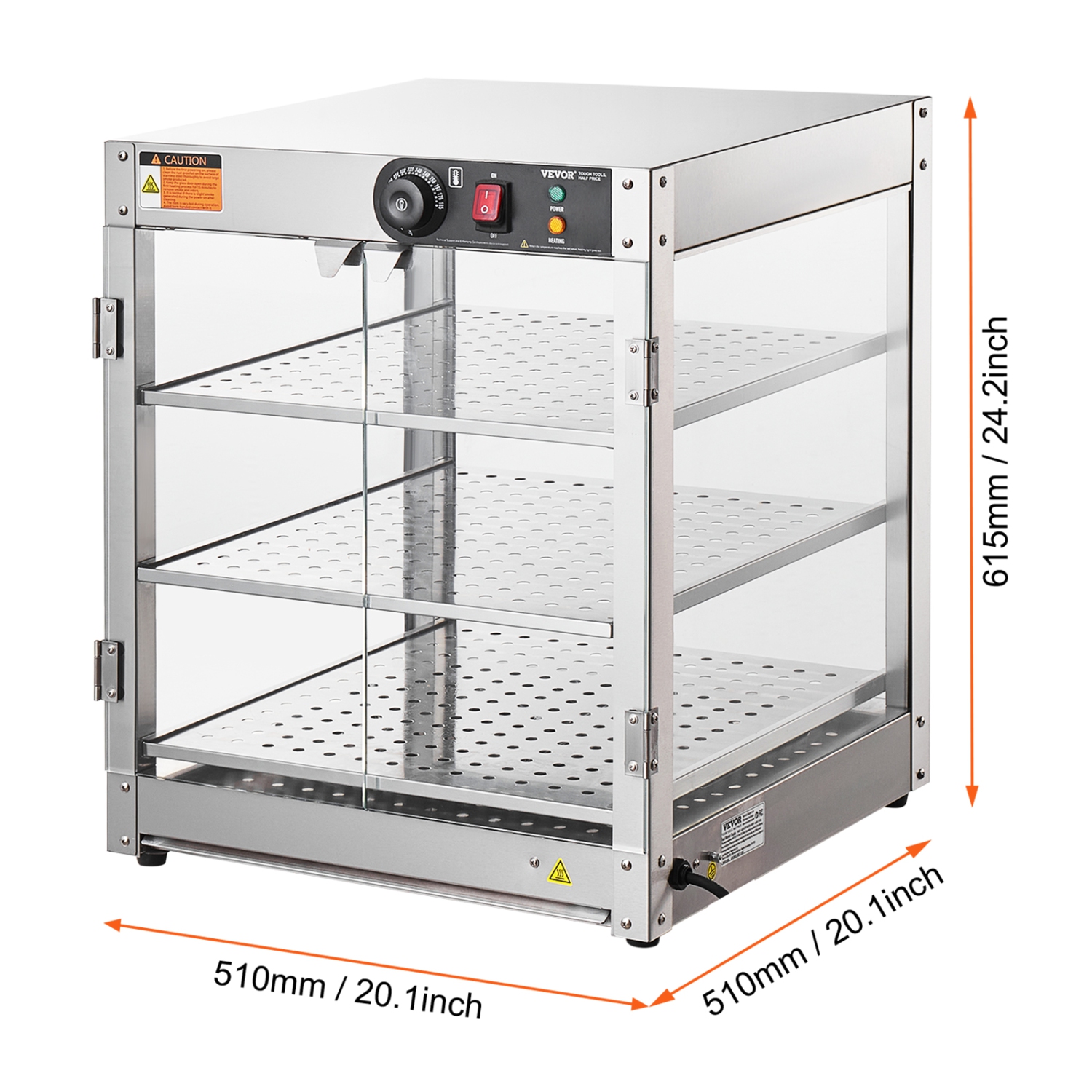 VEVOR 3-Tier Commercial Food Warmer Display, 800W Food Display Warmer with Light to Enhance Food Display, 86℉~185℉ Temperature Control, 90L Large