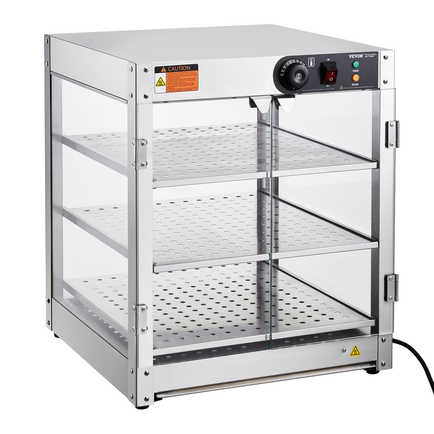 VEVOR 3-Tier Commercial Food Warmer Display, 800W Food Display Warmer with Light to Enhance Food Display, 86℉~185℉ Temperature Control, 90L Large