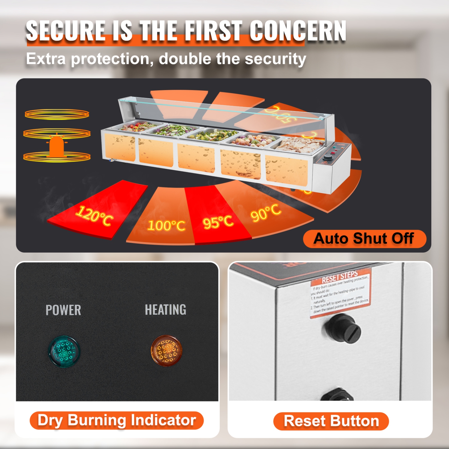 VEVOR 5-Pan Commercial Food Warmer, 5 x 8QT Electric Steam Table with Glass Cover, 1700W Countertop Stainless Steel Buffet Bain Marie 86-185°F Temp