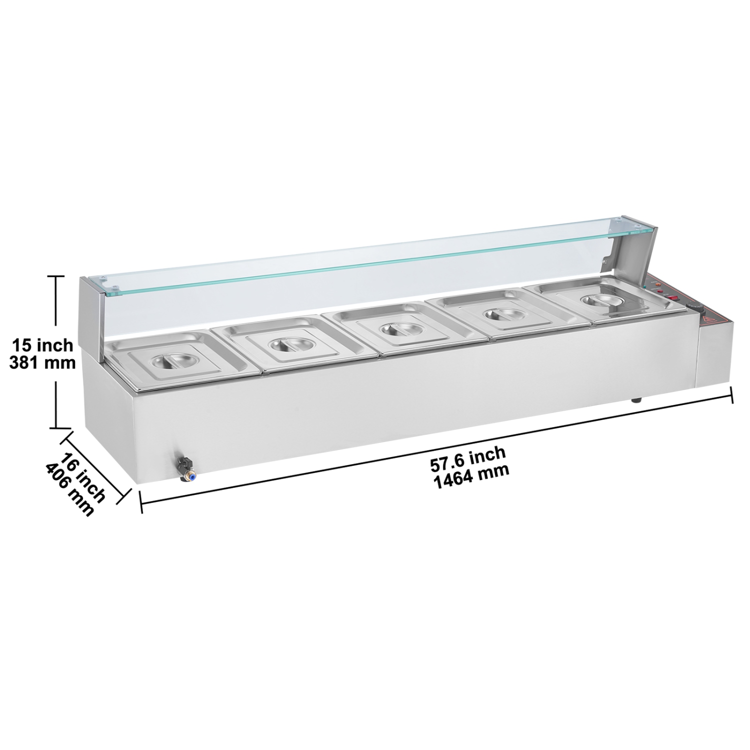 VEVOR 5-Pan Commercial Food Warmer, 5 x 8QT Electric Steam Table with Glass Cover, 1700W Countertop Stainless Steel Buffet Bain Marie 86-185°F Temp