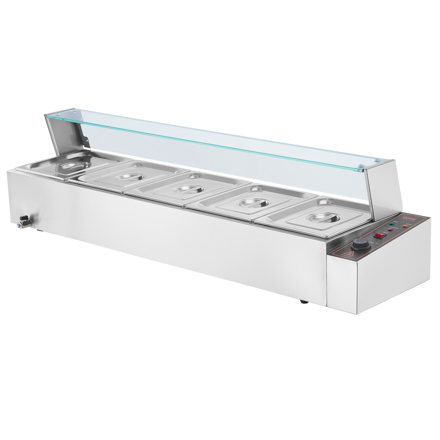 VEVOR 5-Pan Commercial Food Warmer, 5 x 8QT Electric Steam Table with Glass Cover, 1700W Countertop Stainless Steel Buffet Bain Marie 86-185°F Temp