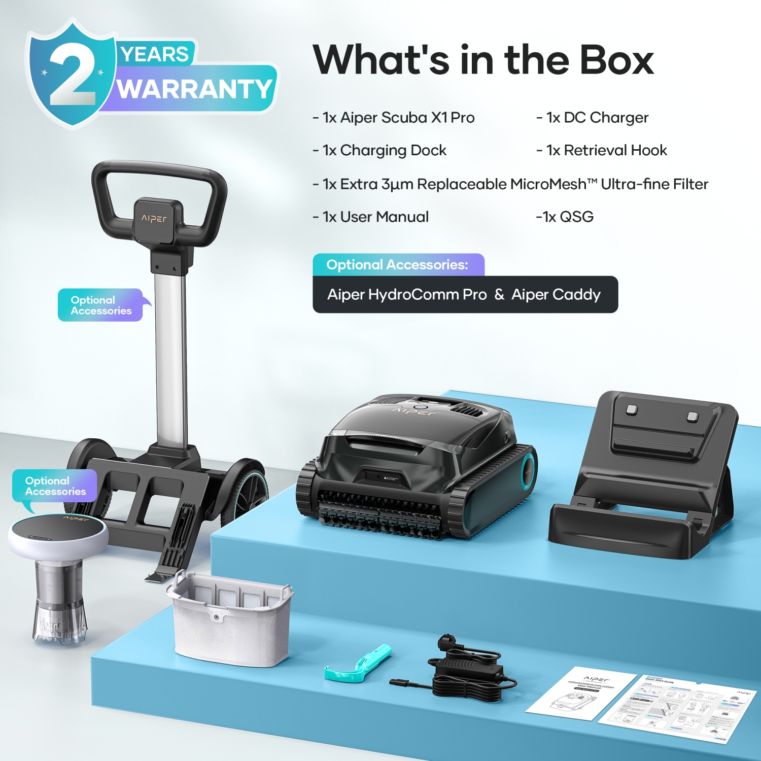 Aiper Scuba X1 Pro - Adaptive Robotic Pool Cleaner, Max Coverage Ultra-Fine Filtration, Works with HydroComm Pure, 6,600 GPH