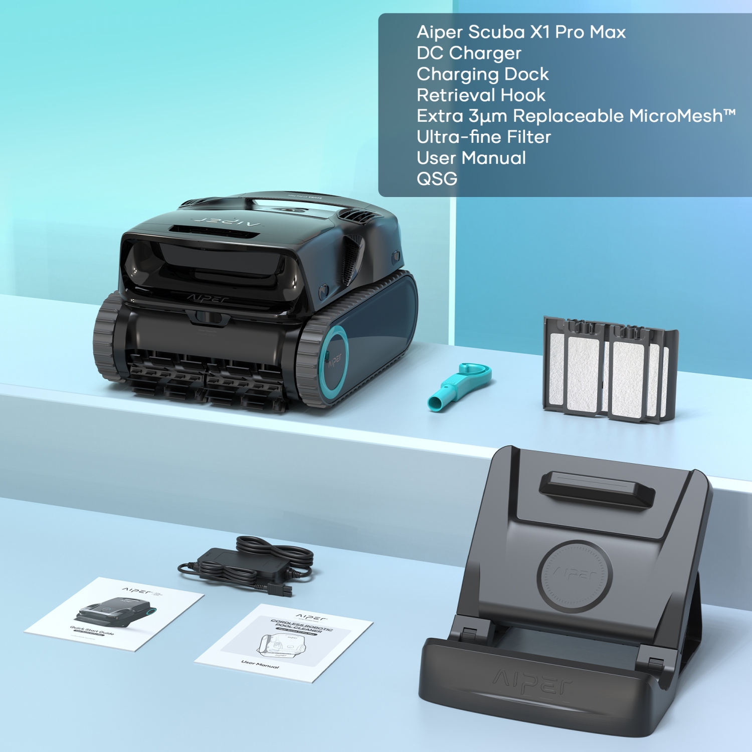 Aiper Scuba X1 Pro Max - All-in-One Robotic Pool Cleaner with FlexiPath™ 2.0, OmniSense+™ 2.0, TVC Engine, and App Control