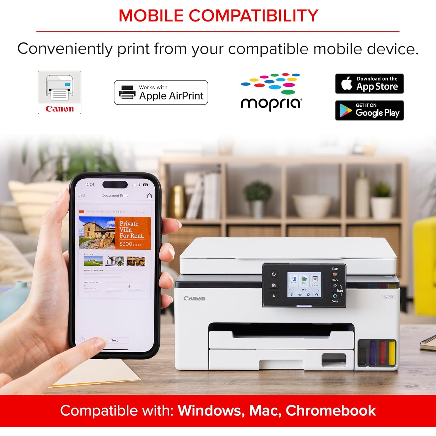 Canon – Imprimante tout-en-un sans fil Supertank Megatank GX1020 [Megatank], écran tactile couleur LCD 2,7&nbsp;po, impression recto verso automatique