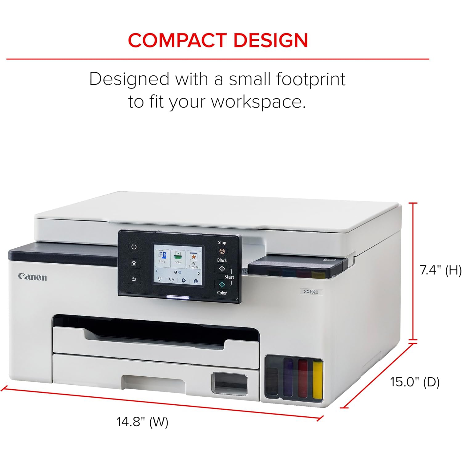 Canon – Imprimante tout-en-un sans fil Supertank Megatank GX1020 [Megatank], écran tactile couleur LCD 2,7&nbsp;po, impression recto verso automatique