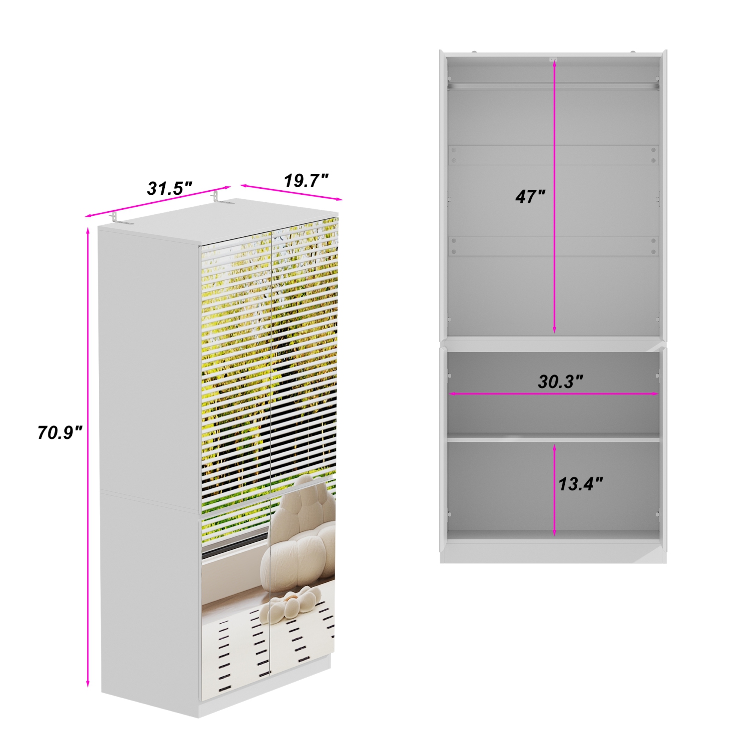 Famapy – Garde-robe miroir à 4 portes avec verre véritable – Fini blanc, élégant et durable, blanc