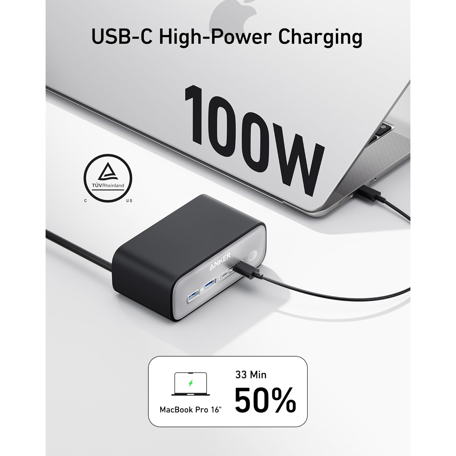Anker Charging Station(100W Max), 7-in-1 USB C Power Strip for iPhone 15/14, Macbook Air/Pro, 5ft Thin Cord,3 AC, 2 USB A,2 USB C,Power Delivery for