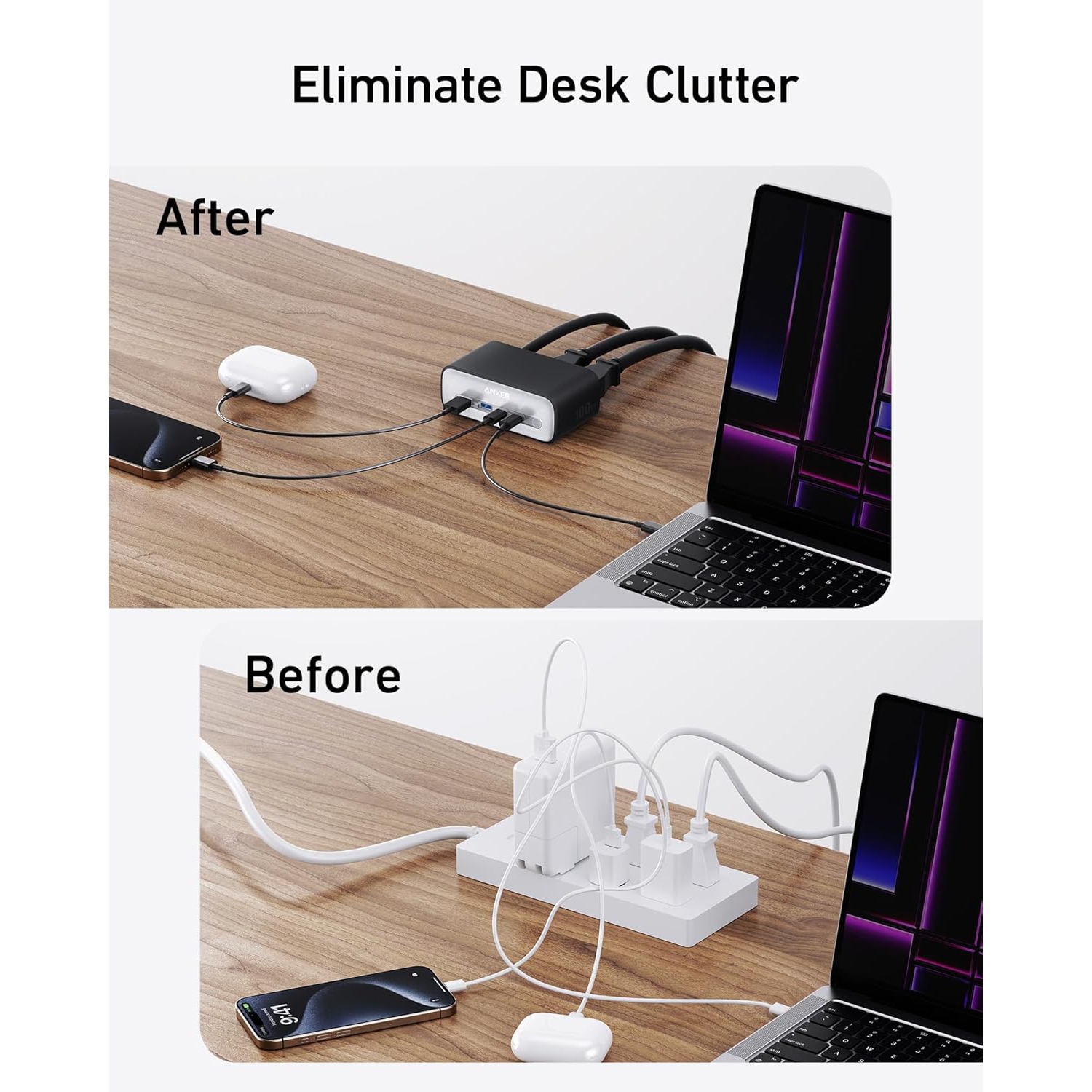 Anker Charging Station(100W Max), 7-in-1 USB C Power Strip for iPhone 15/14, Macbook Air/Pro, 5ft Thin Cord,3 AC, 2 USB A,2 USB C,Power Delivery for