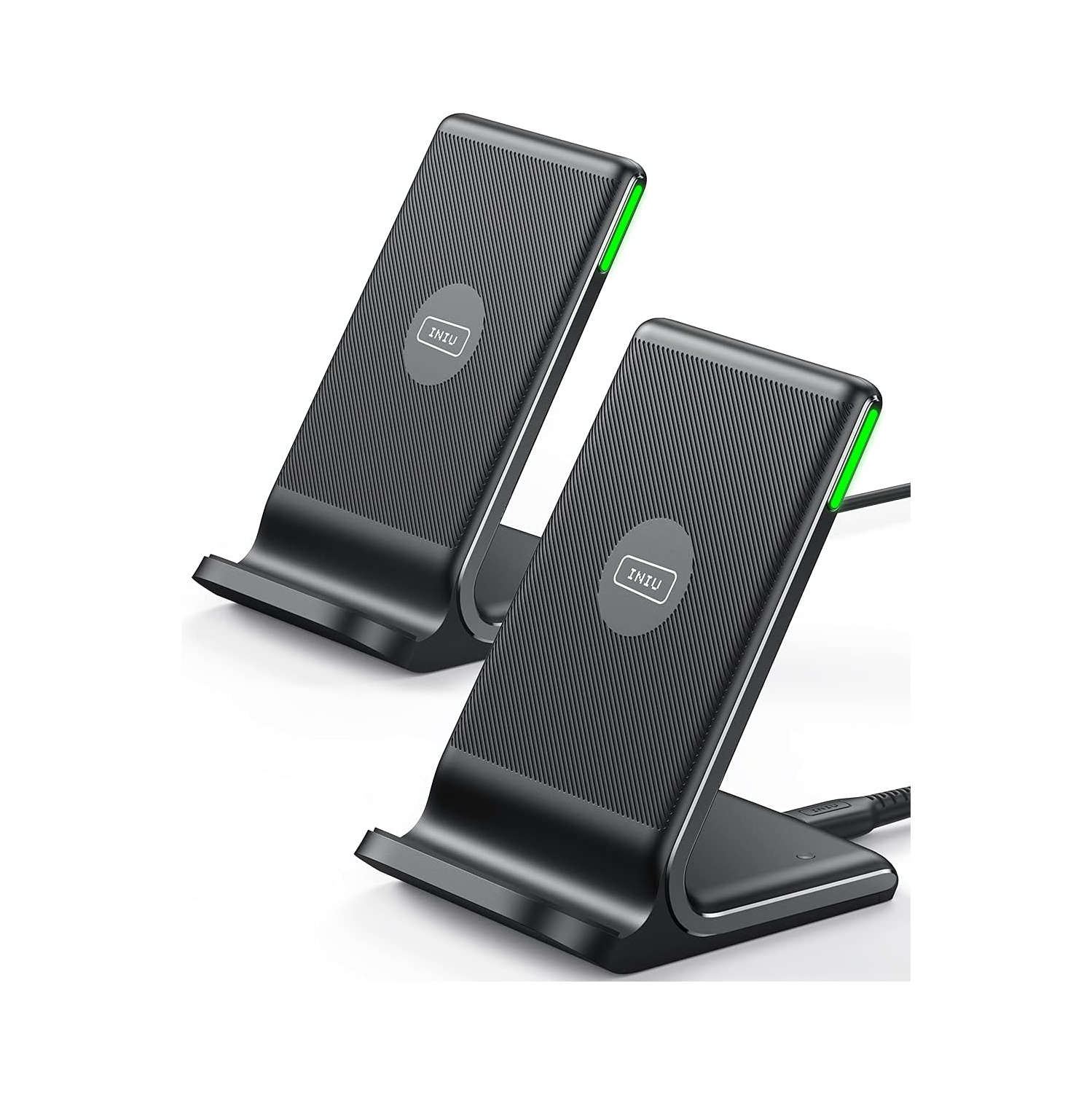 INIU 2-Pack 15W Qi Certified Fast Wireless Charging Stand with Adaptive LED Light, Compatible with iPhone 16/15/14/13/12, Samsung Galaxy, and More