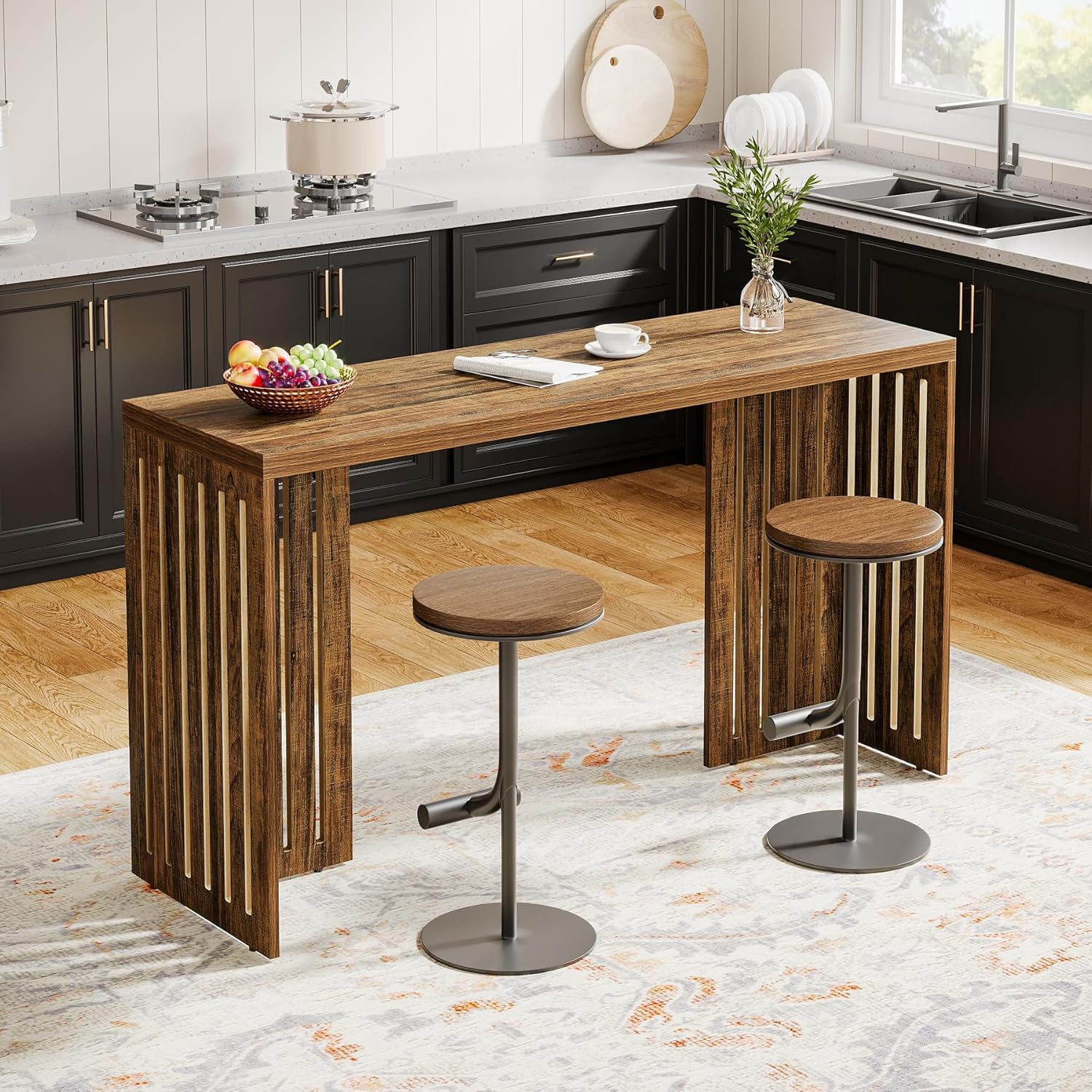 Lantine Bar Table,63-Inch Counter Height Pub Table,Industrial Bar Height Table,Rectangular High Top Kitchen & Dining Counter Tables with Louvered