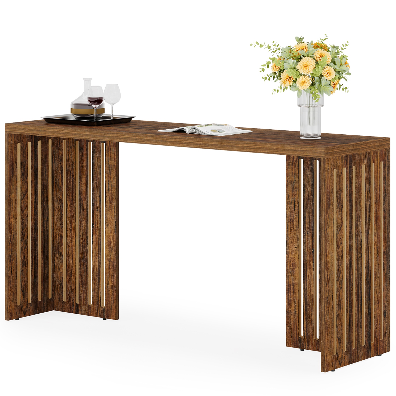 Lantine Bar Table,63-Inch Counter Height Pub Table,Industrial Bar Height Table,Rectangular High Top Kitchen & Dining Counter Tables with Louvered