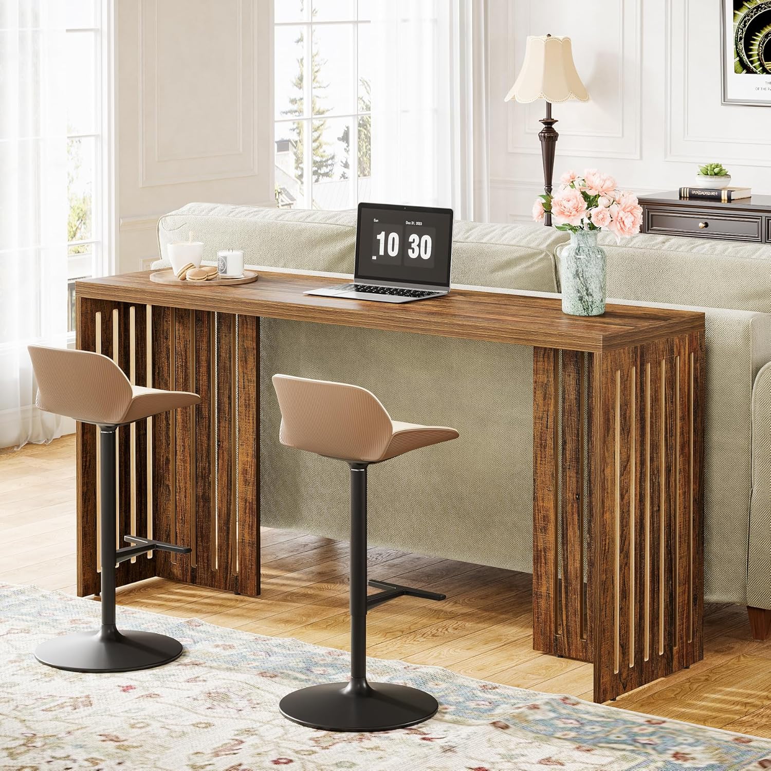 Lantine Bar Table,63-Inch Counter Height Pub Table,Industrial Bar Height Table,Rectangular High Top Kitchen & Dining Counter Tables with Louvered