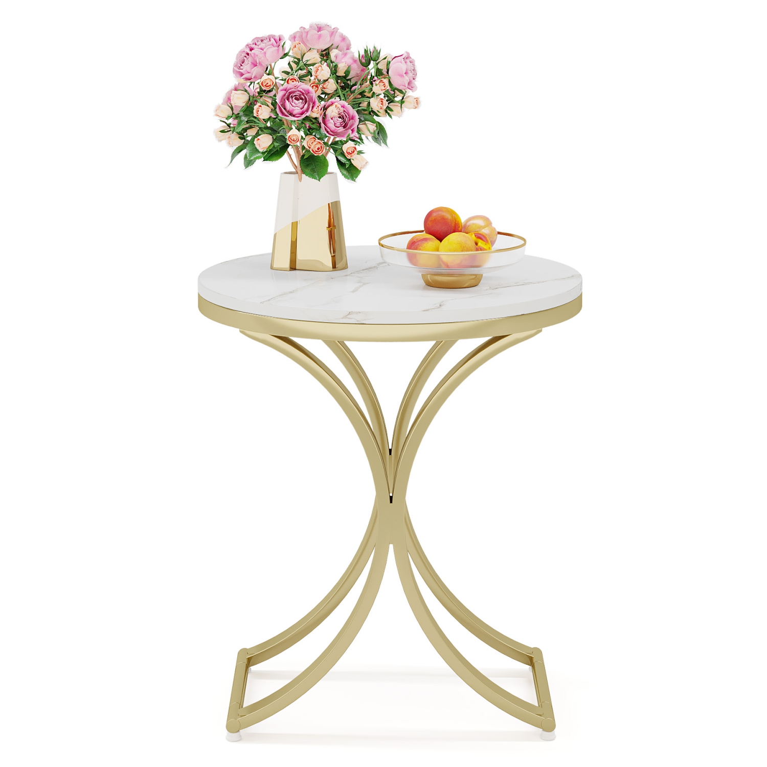 Lantine Small round table, coffee table, sofa side table, modern simple storage table, suitable for living room, balcony, bedroom, platinum color,