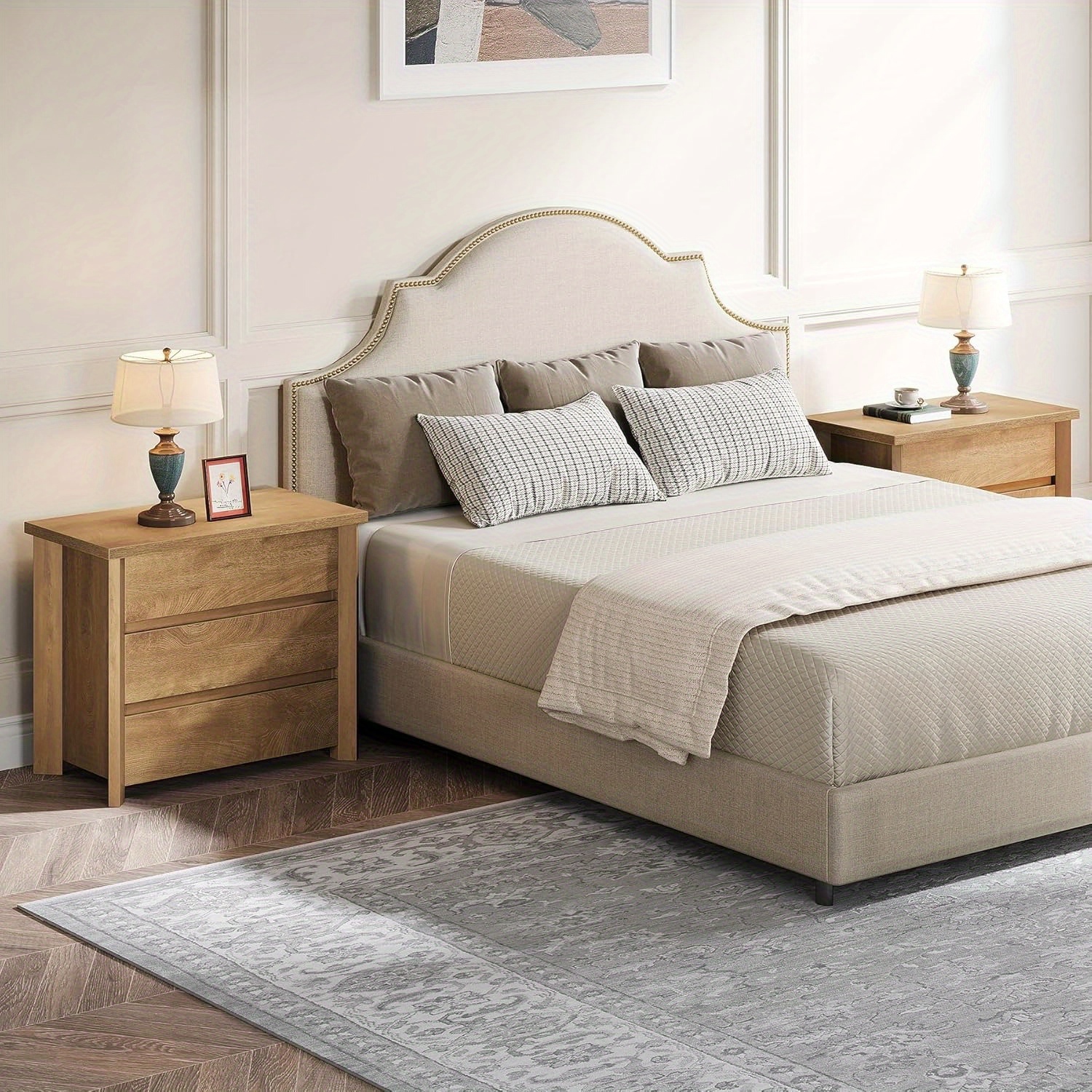 Lantine Wood Nightstand with 3 Drawers, Farmhouse Large Bedside Table with Storage for Bedroom, Living Room and Small Spaces, Easy Assembly, Rustic