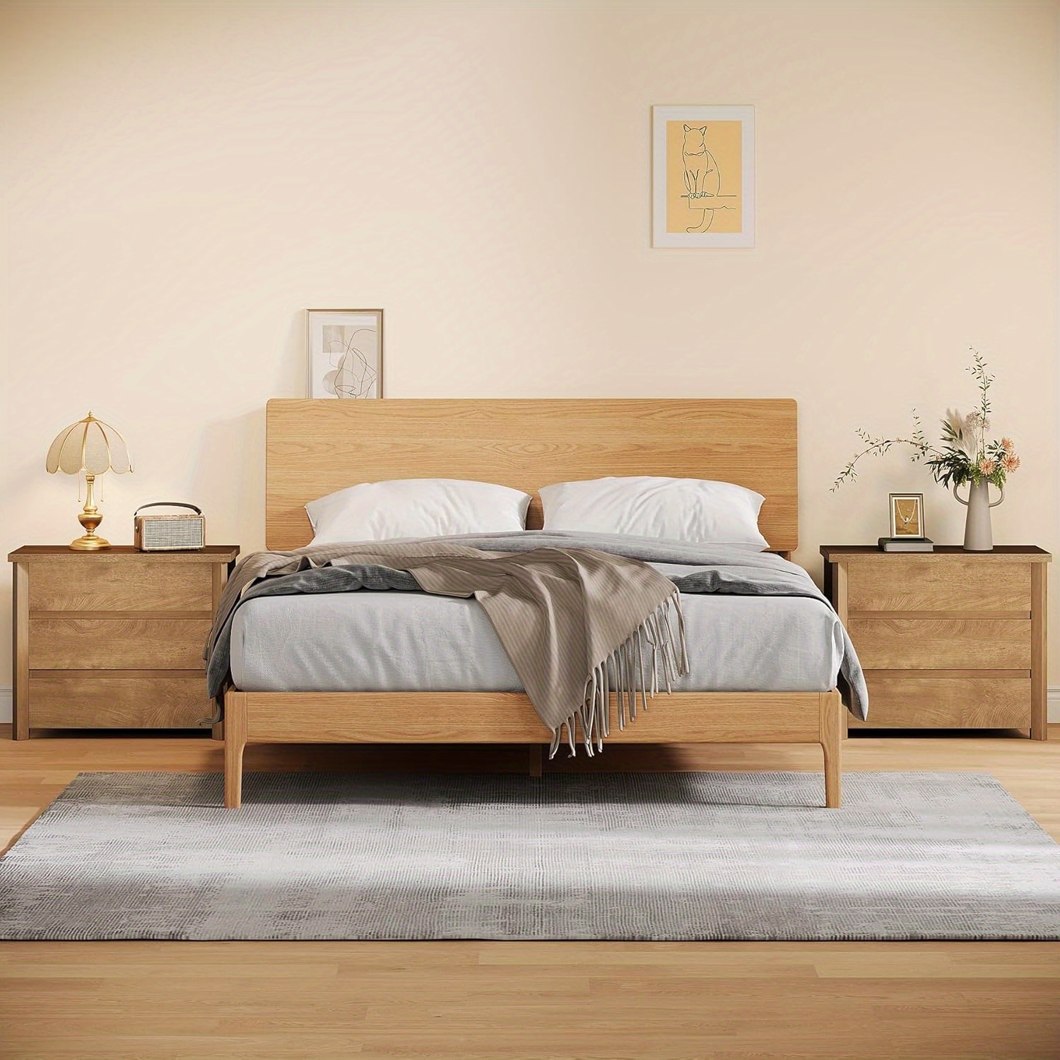 Lantine Wood Nightstand with 3 Drawers, Farmhouse Large Bedside Table with Storage for Bedroom, Living Room and Small Spaces, Easy Assembly, Rustic