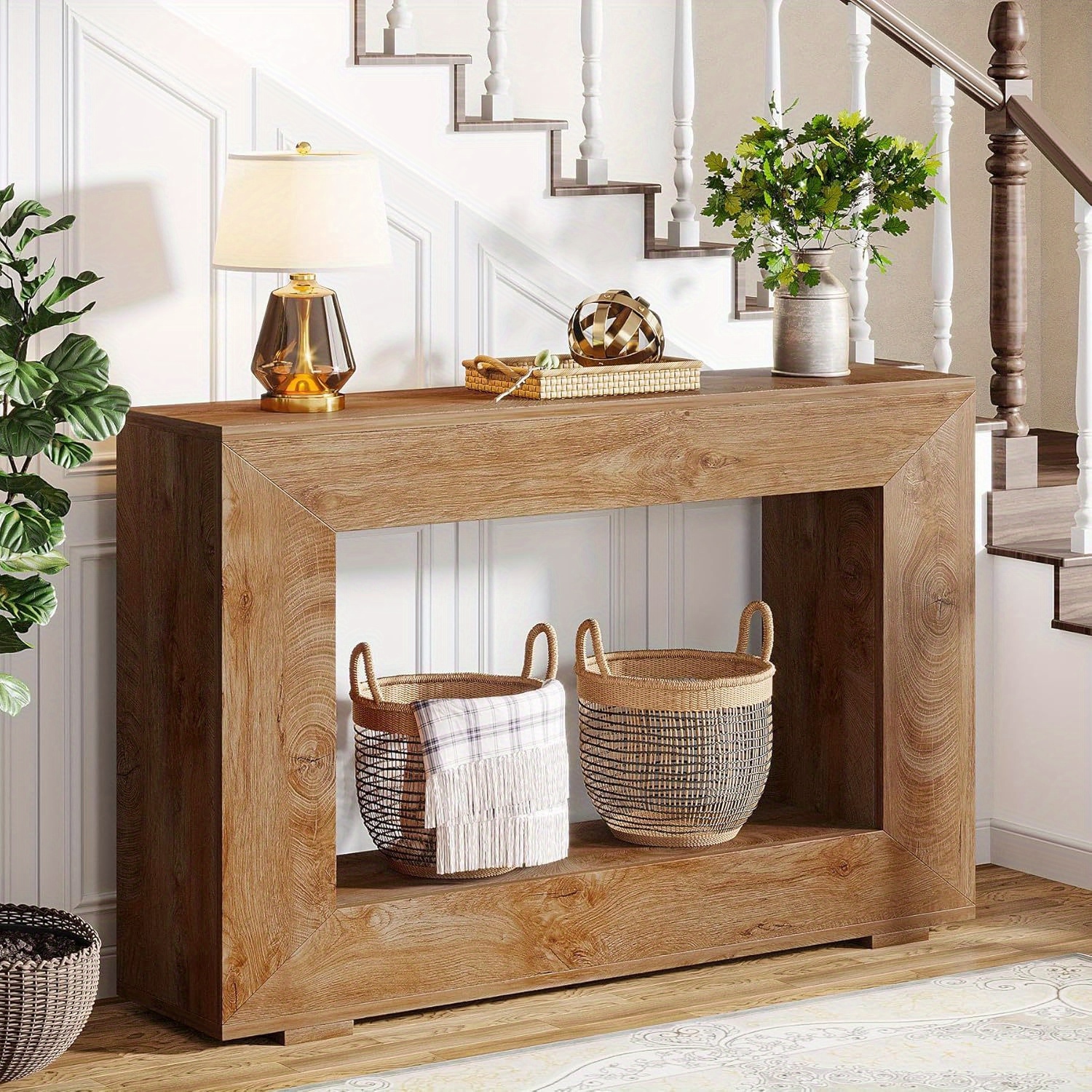 Lantine Farmhouse Console Table, 47 Inches Entryway Console Table With Storage, Industrial Hallway Accent Furniture For Living Room, Entrance
