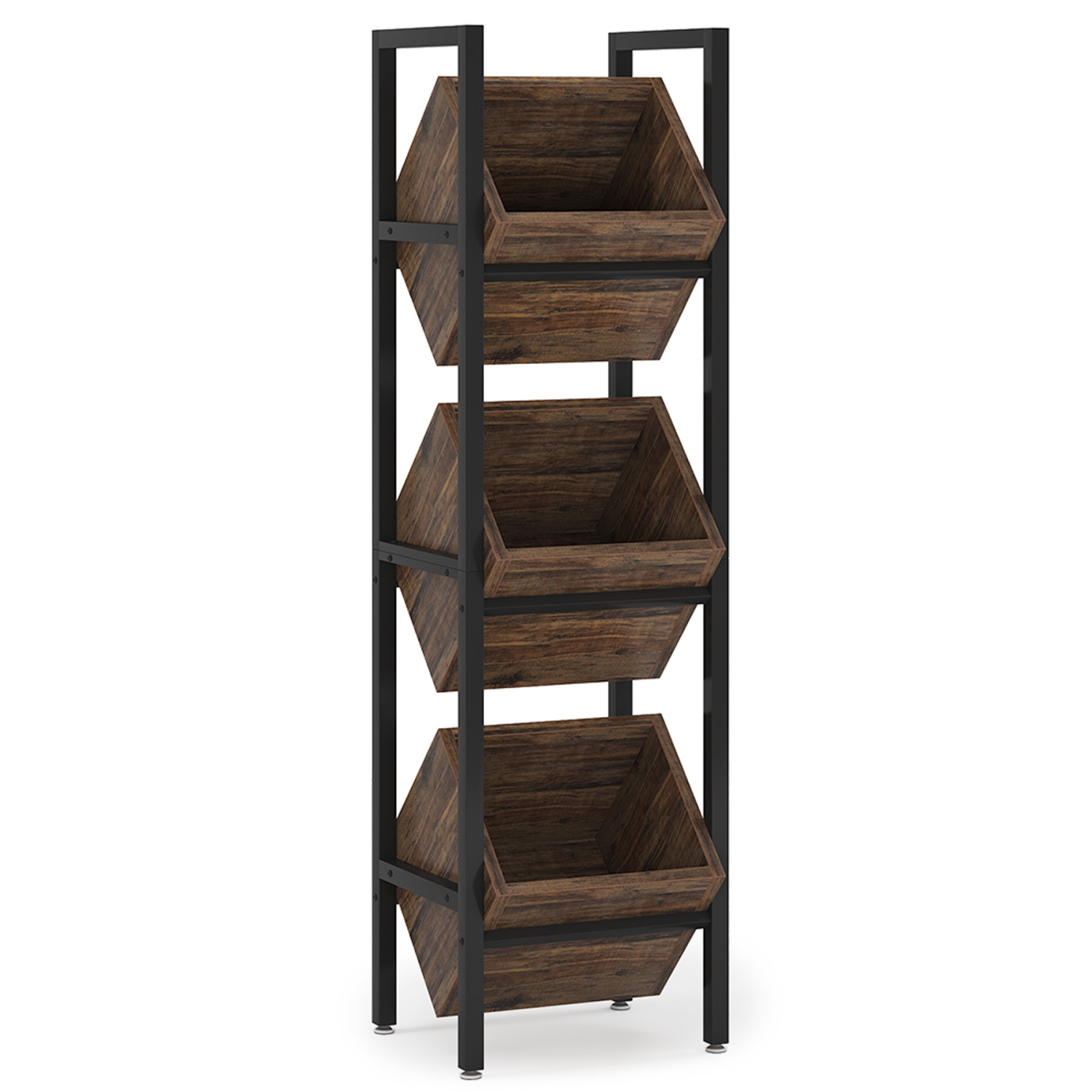 Lantine 3-Tier Rustic Wood Snack Rack, Vertical Fruit Stand Storage Tower for Kitchen, Bathroom, Living Room