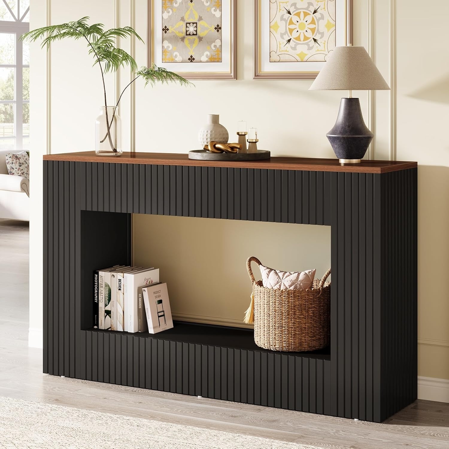 Lantine Modern Console Table, 55-Inch Wood Entryway Table with Storage, Narrow Long Sofa Table Behind Couch Table for Living Room, Foyer, Hallway,