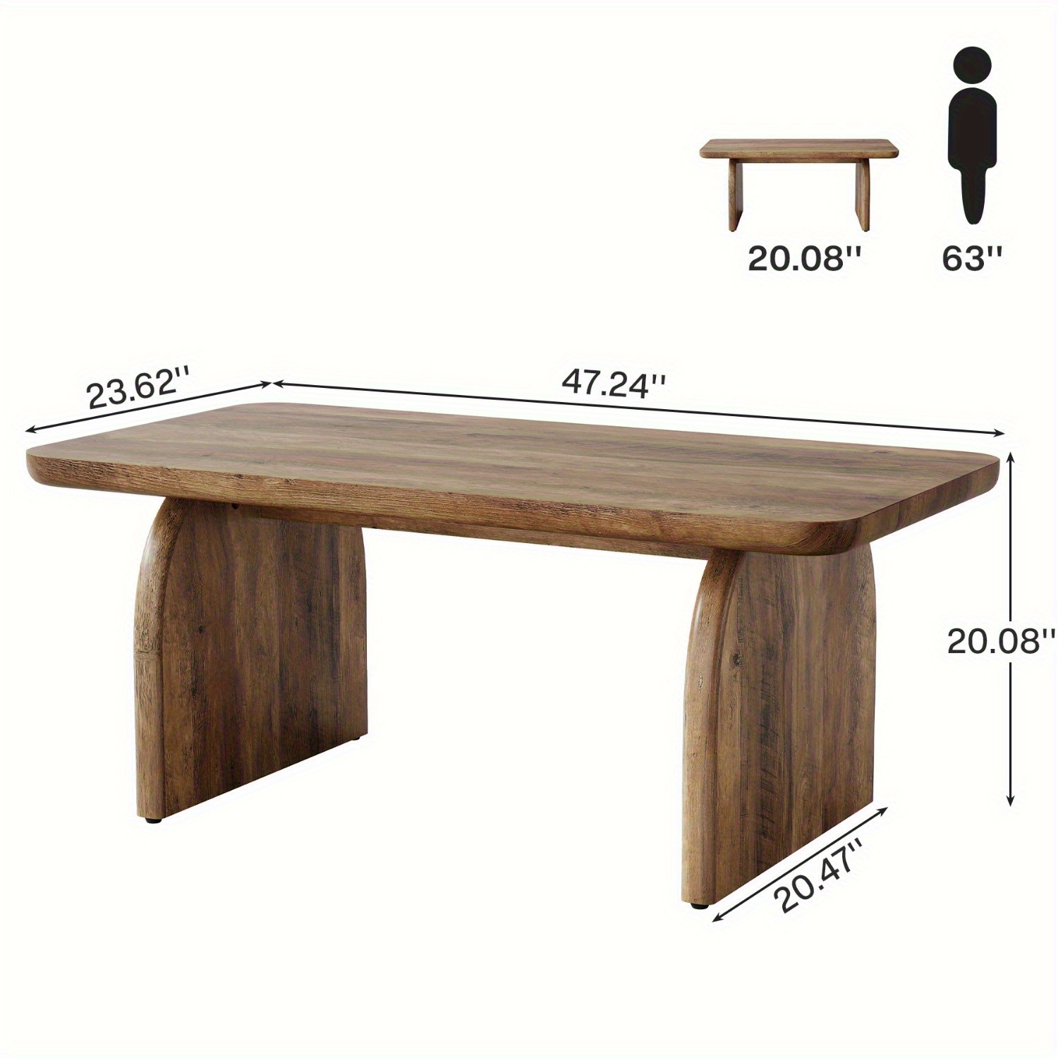 Table basse rectangulaire Lantine, table de salon rectangulaire en bois de 47&nbsp;po, table basse basse d'appoint Farmhouse avec base robuste et