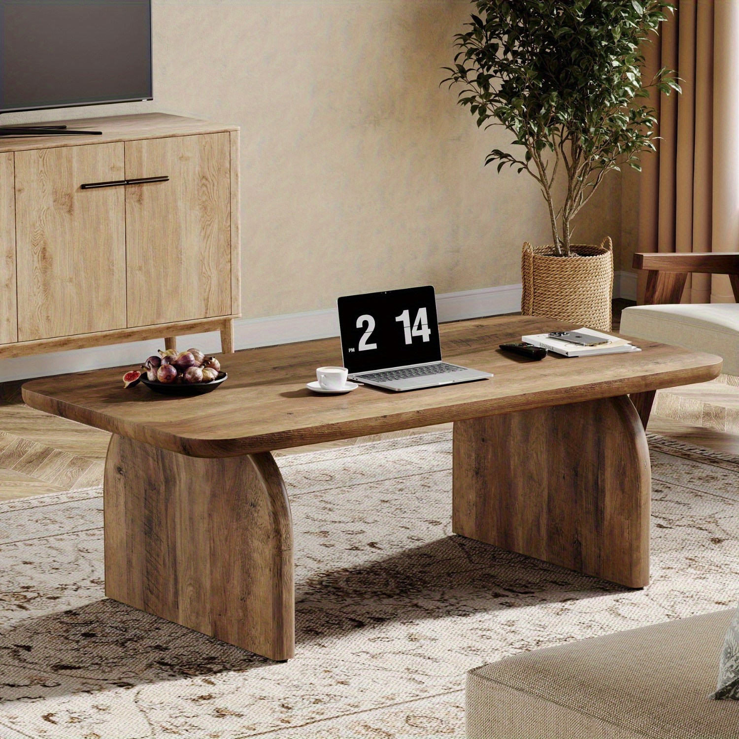 Table basse rectangulaire Lantine, table de salon rectangulaire en bois de 47&nbsp;po, table basse basse d'appoint Farmhouse avec base robuste et