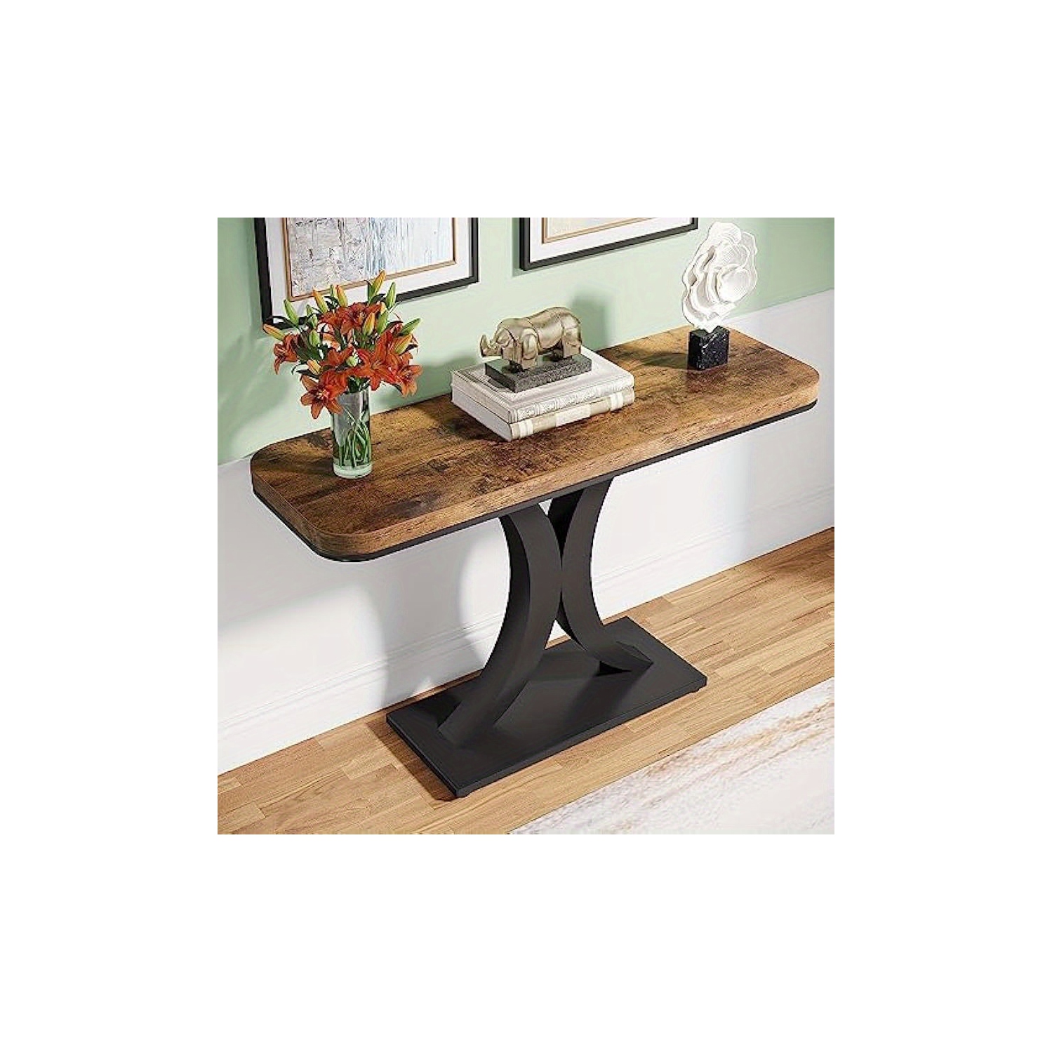 Lantine Modern Gold Console Table, 40 inch Narrow Entryway Foyer Table with Geometric Base, Rustic Hallway Accent Table for Living Room, Entrance