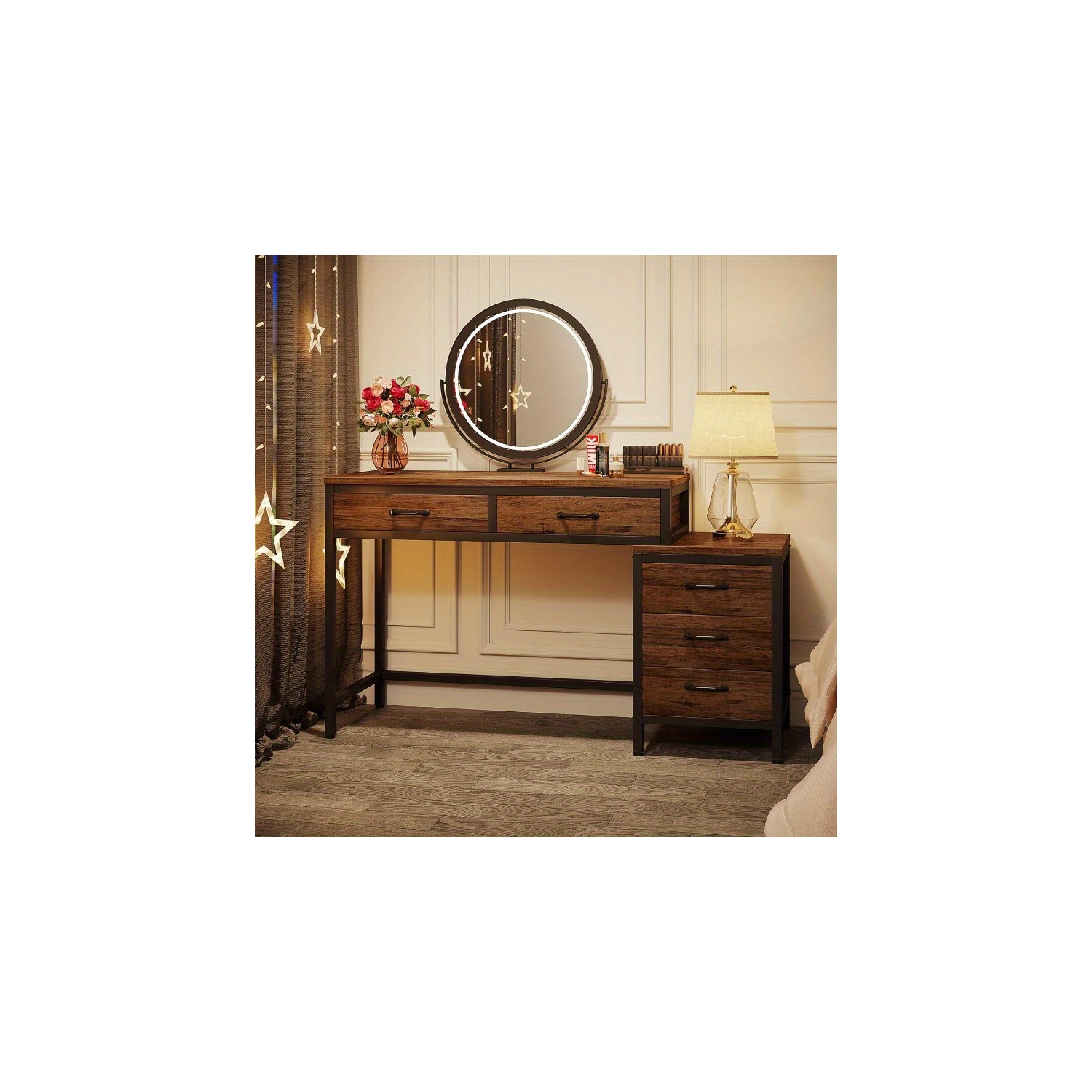 Lantine Furniture for Home, 5 Drawers Computer Desk, Desk with Reversible File Drawer Cabinet for Home Office