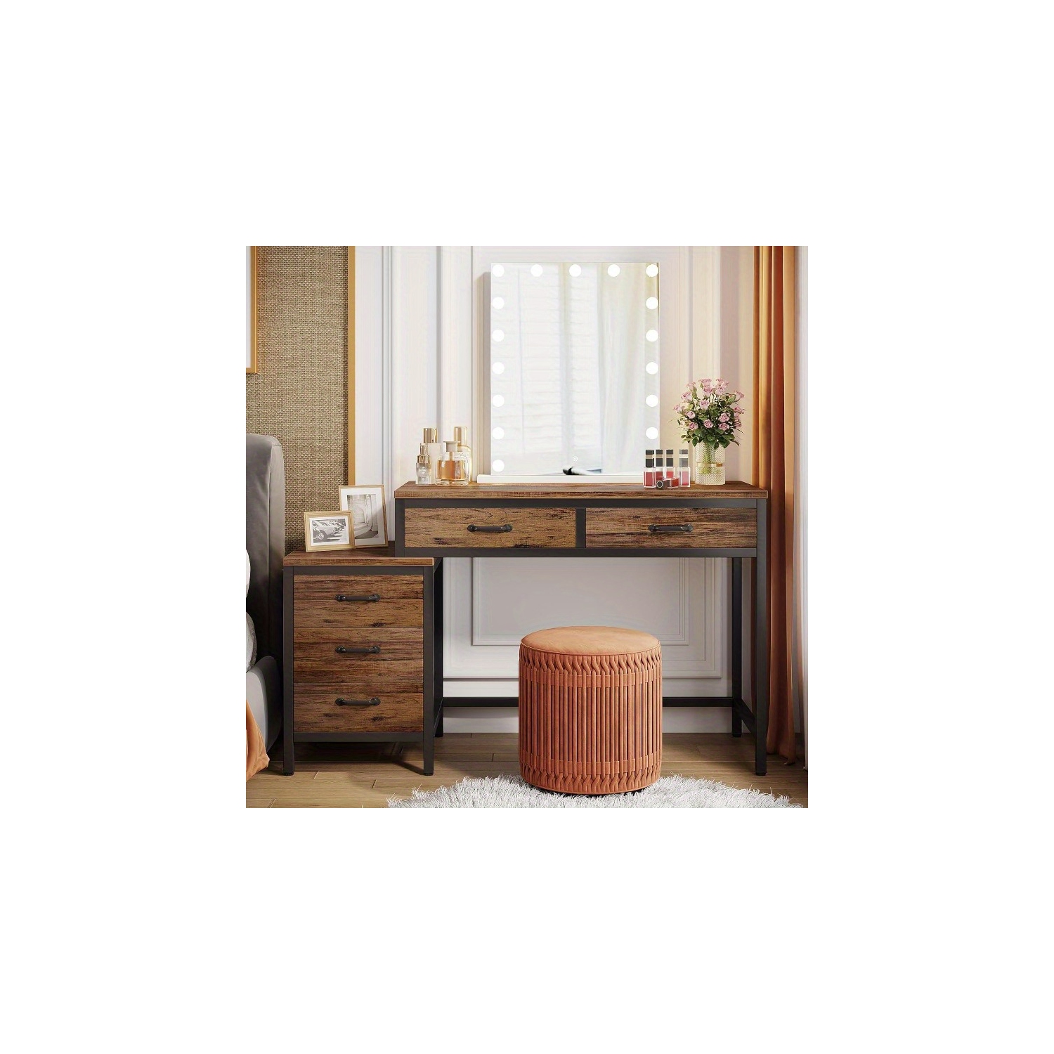 Lantine Furniture for Home, 5 Drawers Computer Desk, Desk with Reversible File Drawer Cabinet for Home Office