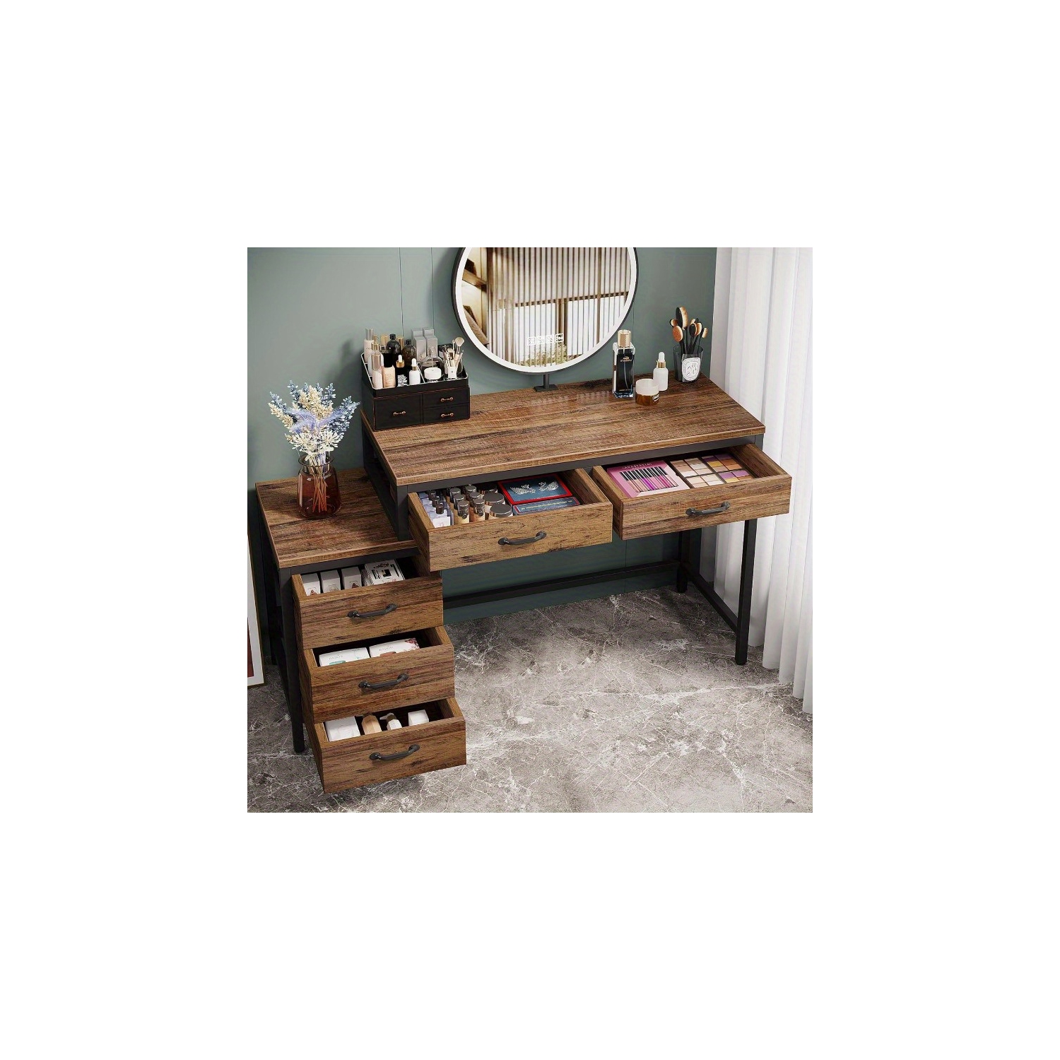 Lantine Furniture for Home, 5 Drawers Computer Desk, Desk with Reversible File Drawer Cabinet for Home Office