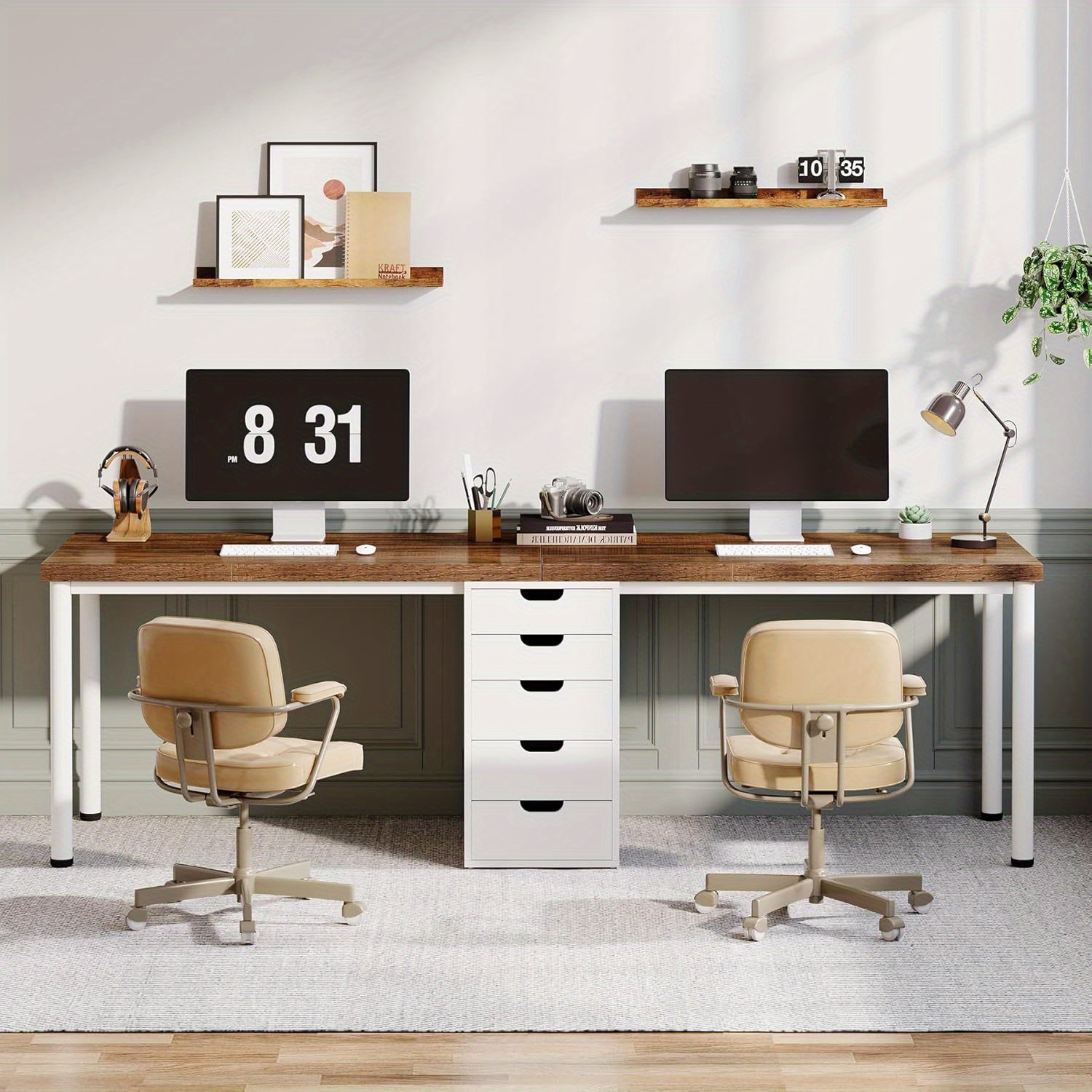 Bureau d'ordinateur pour deux personnes avec 5 tiroirs, bureau double très long de 78,7&nbsp;po, table d'étude simple et moderne pour bureau à