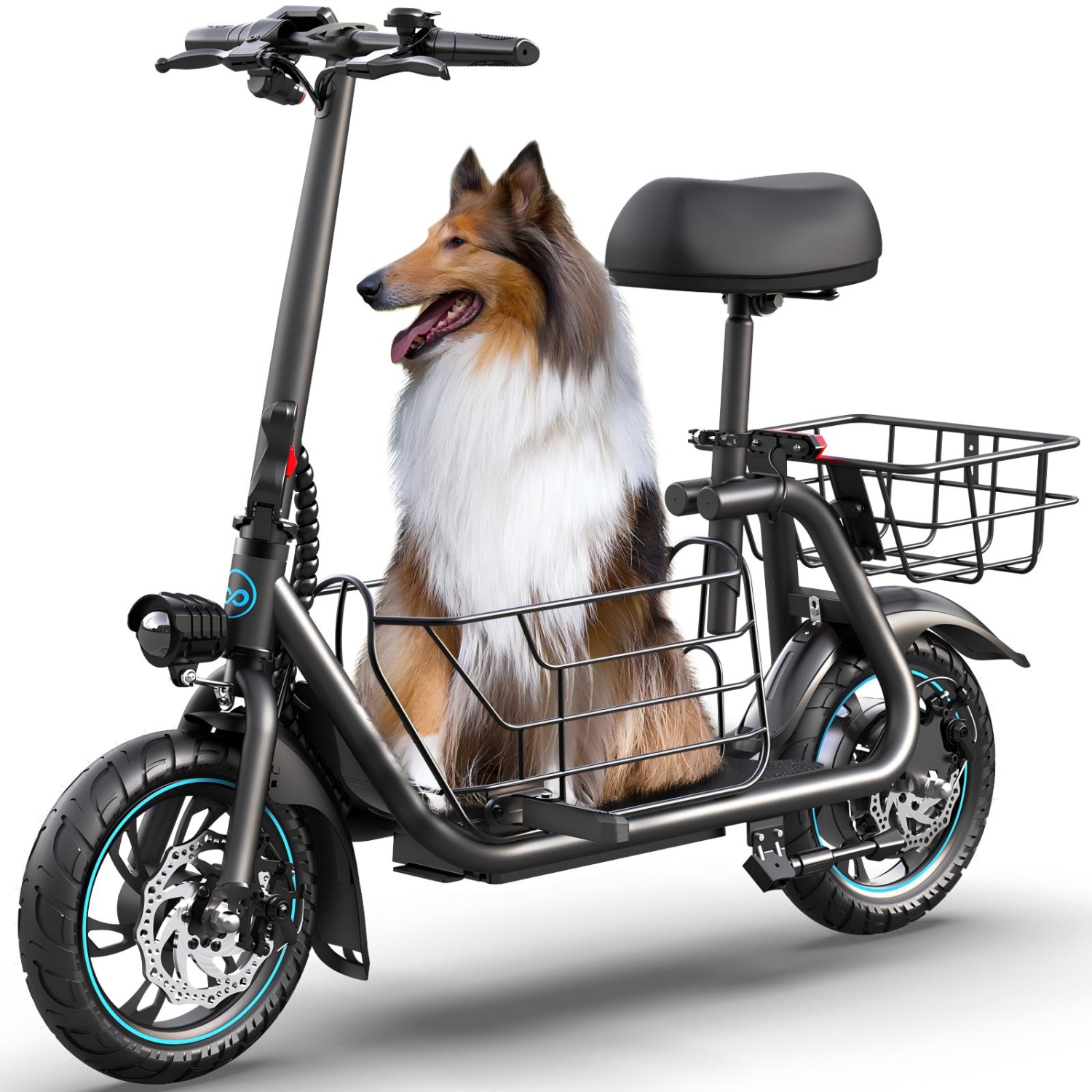 Trottinette électrique 550&nbsp;W de MIHOVER avec siège pour trottinette électrique 12&nbsp;po adulte Commuter pour animaux de compagnie avec panier