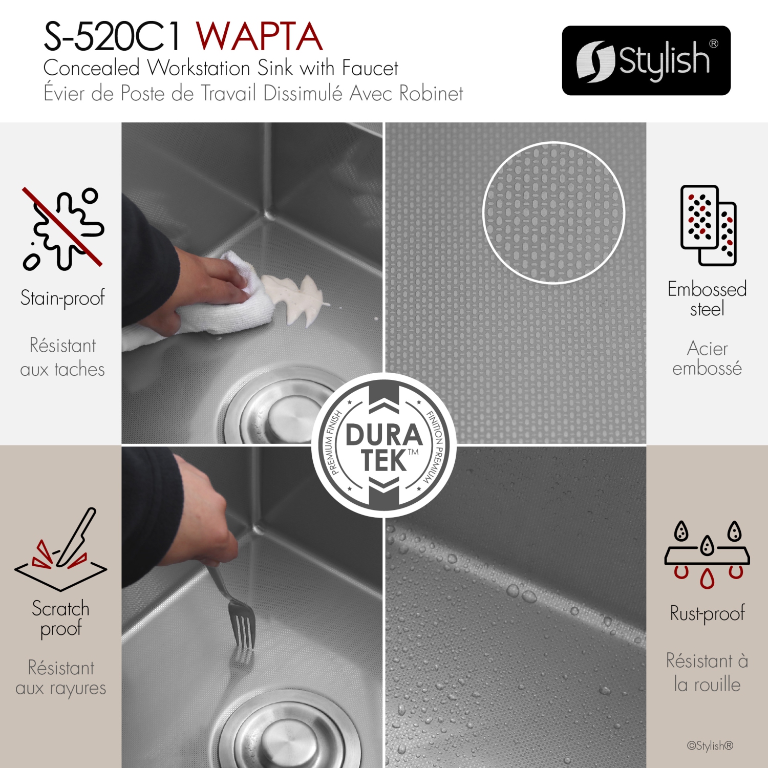 Concealed Dual-Mount Stainless Steel Utility Sink – 20-Inch, 1-Hole Prep Sink Dura-Tek Finish with Stainless Steel Faucet.