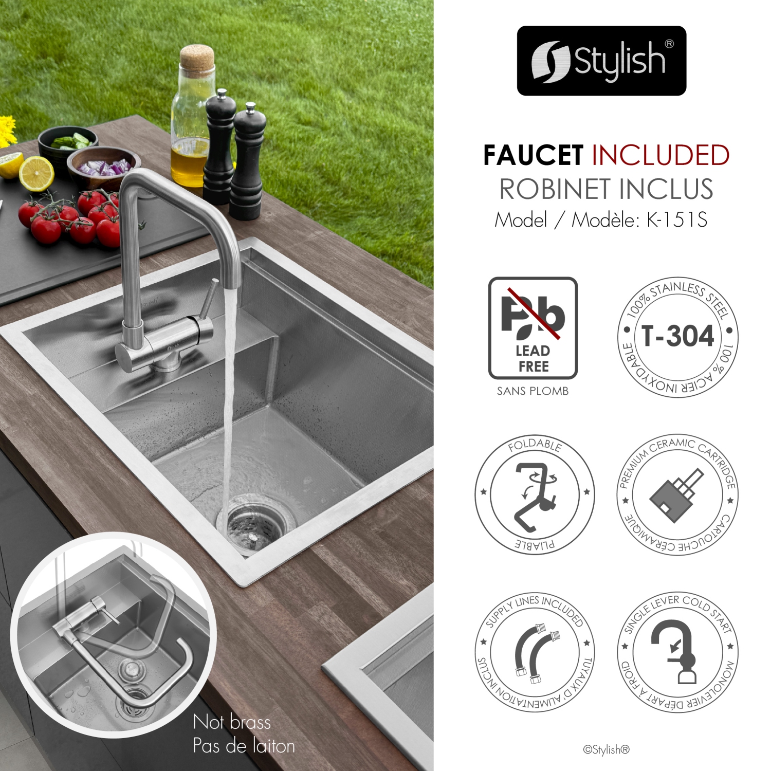 Concealed Dual-Mount Stainless Steel Utility Sink – 20-Inch, 1-Hole Prep Sink Dura-Tek Finish with Stainless Steel Faucet.