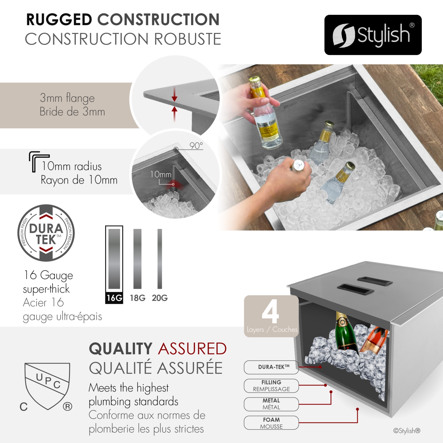 20" Dual-Mount Stainless Steel Insulated Ice Chest Workstation Sink with Dura-Tek