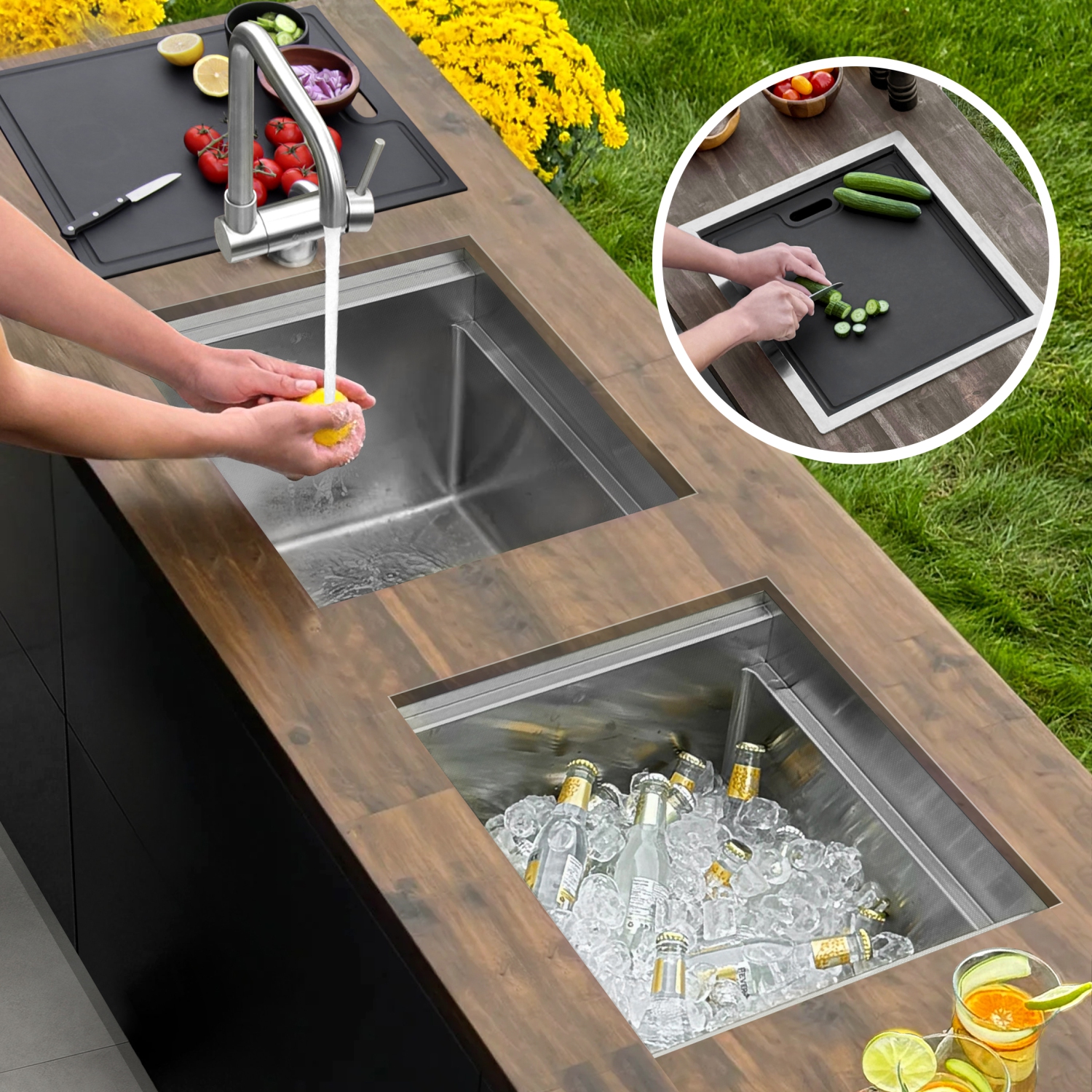 20" Dual-Mount Stainless Steel Insulated Ice Chest Workstation Sink with Dura-Tek