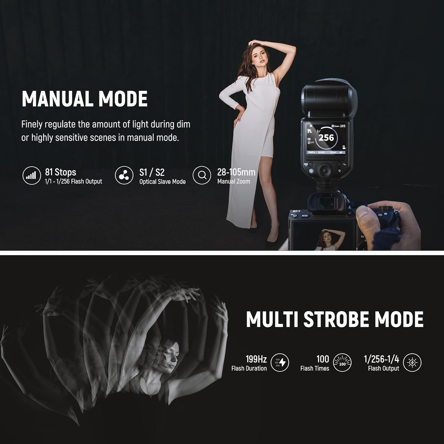 Boîte ouverte - Flash Speedlite TTL 2,4 G Z2-S de NEEWER pour Sony avec interface utilisateur améliorée et 2 lampes à modélisation réglables