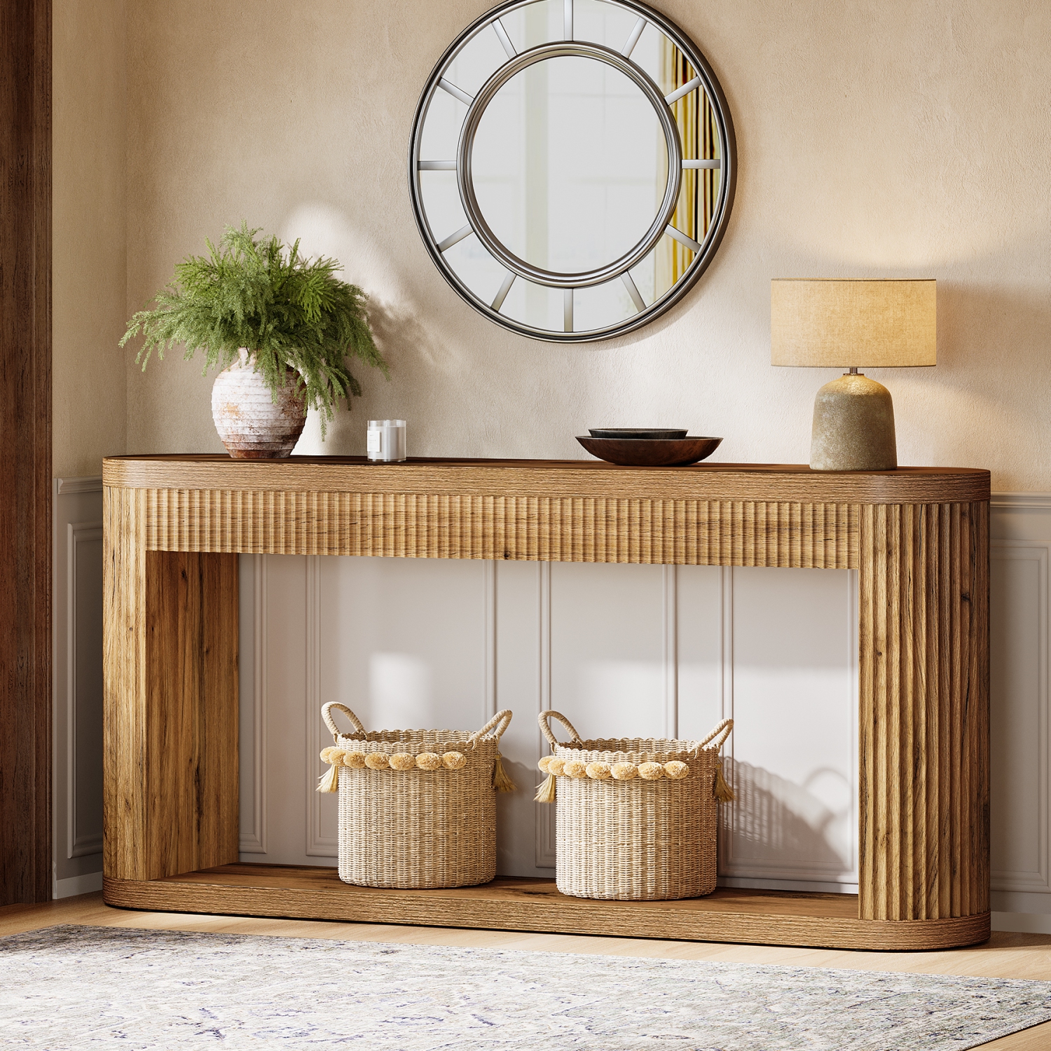 Lantine 63" Fluted Console Table for Entryway, Narrow Wood Sofa Table Behind Couch for Entrance, Hallway, Foyer