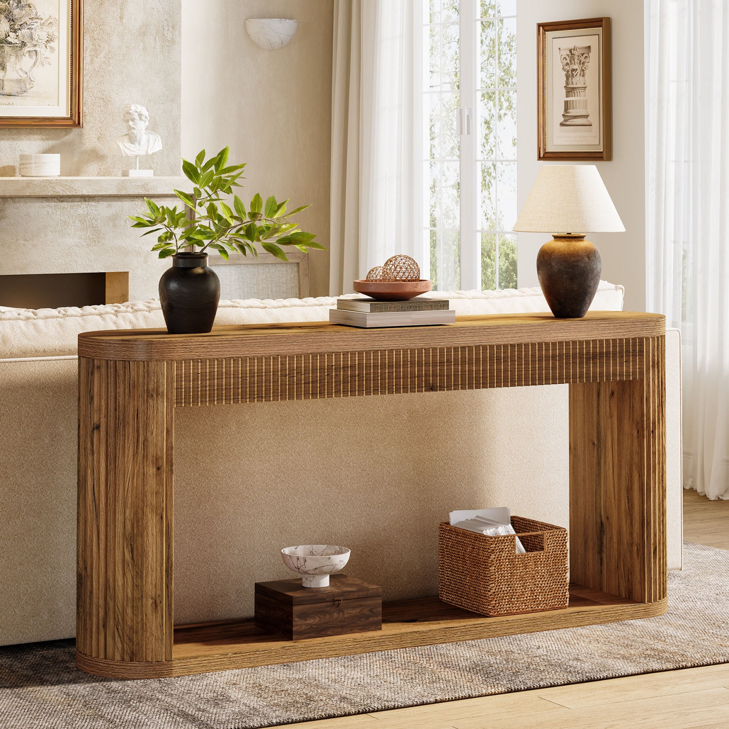 Lantine 63" Fluted Console Table for Entryway, Narrow Wood Sofa Table Behind Couch for Entrance, Hallway, Foyer