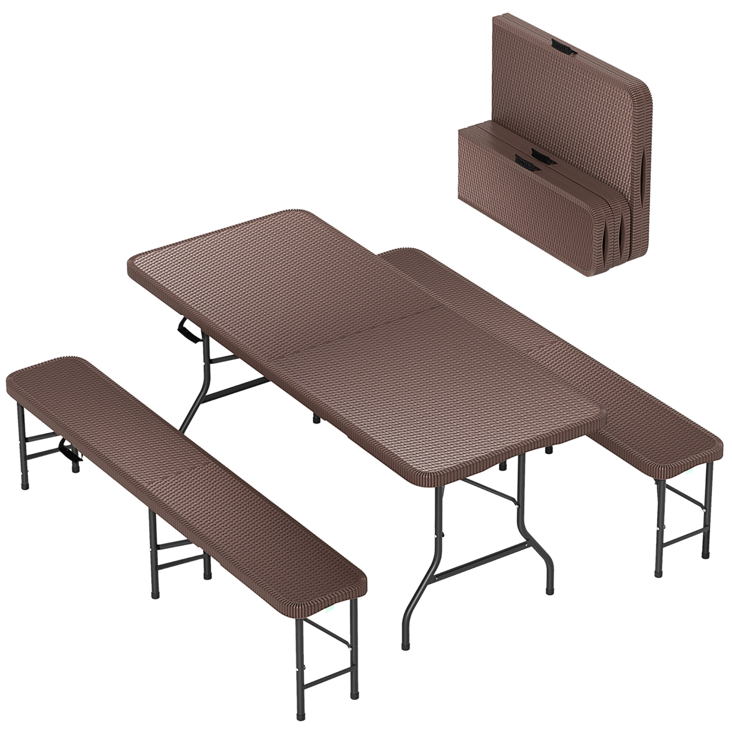 Gymax 3 Piece Folding Picnic Table Set w/ 6 ft Table & 2 Benches for Yard Camping